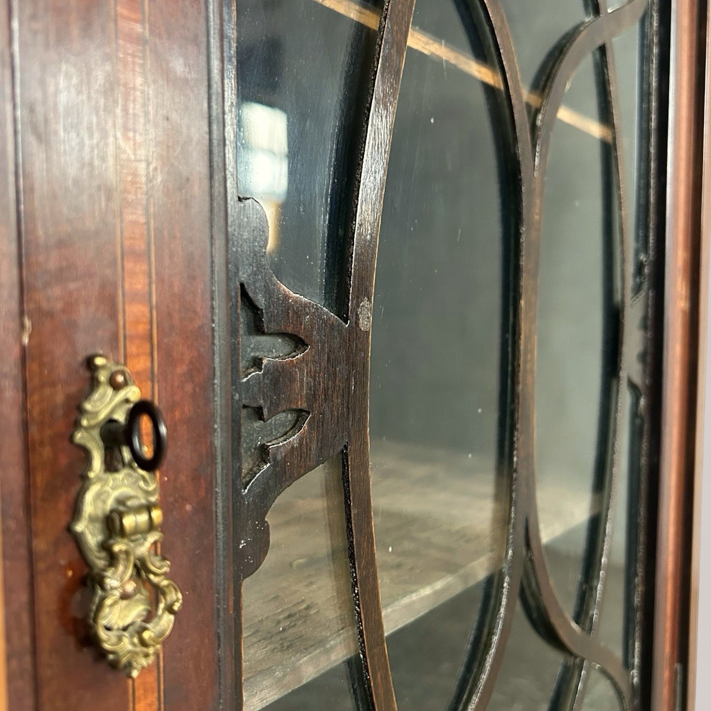 Antique Edwardian Inlaid Display Cabinet with Mirror