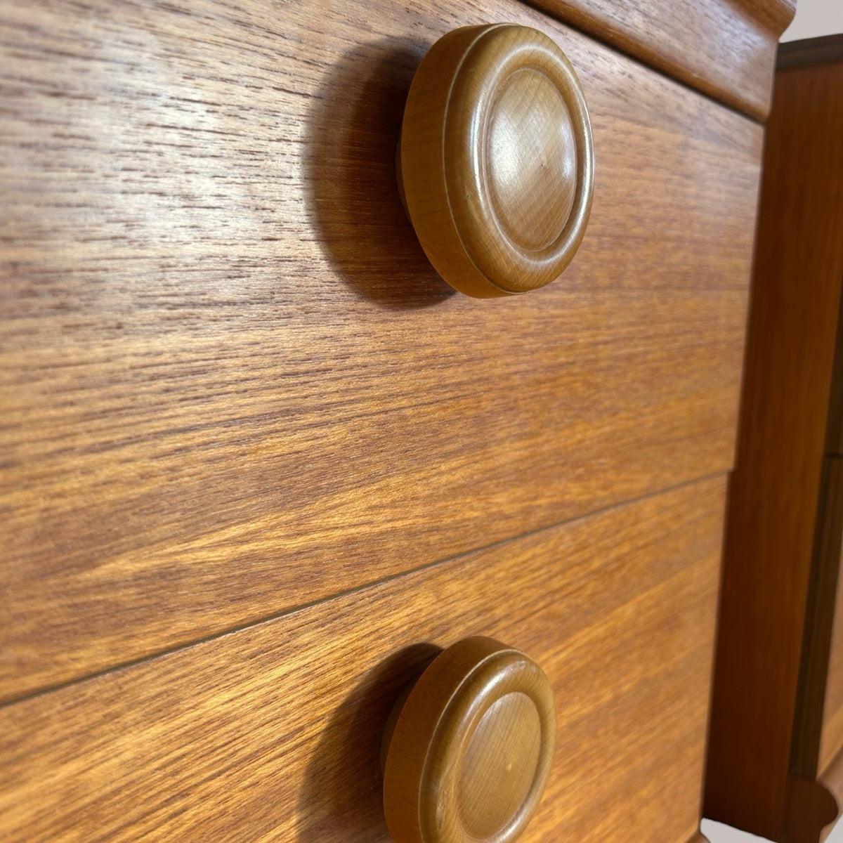 Pair of 1960s Consort Teak Bedside Tables – Mid Century Two Drawer Cabinets