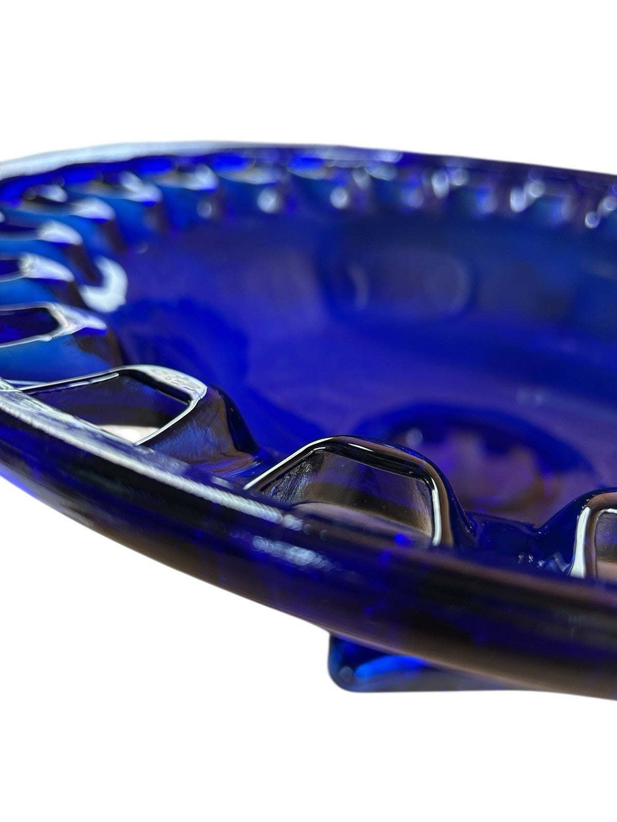 Vintage Bowl Large Glass Pedestal Bowl Cobalt Blue Centre Piece Fruit Bowl