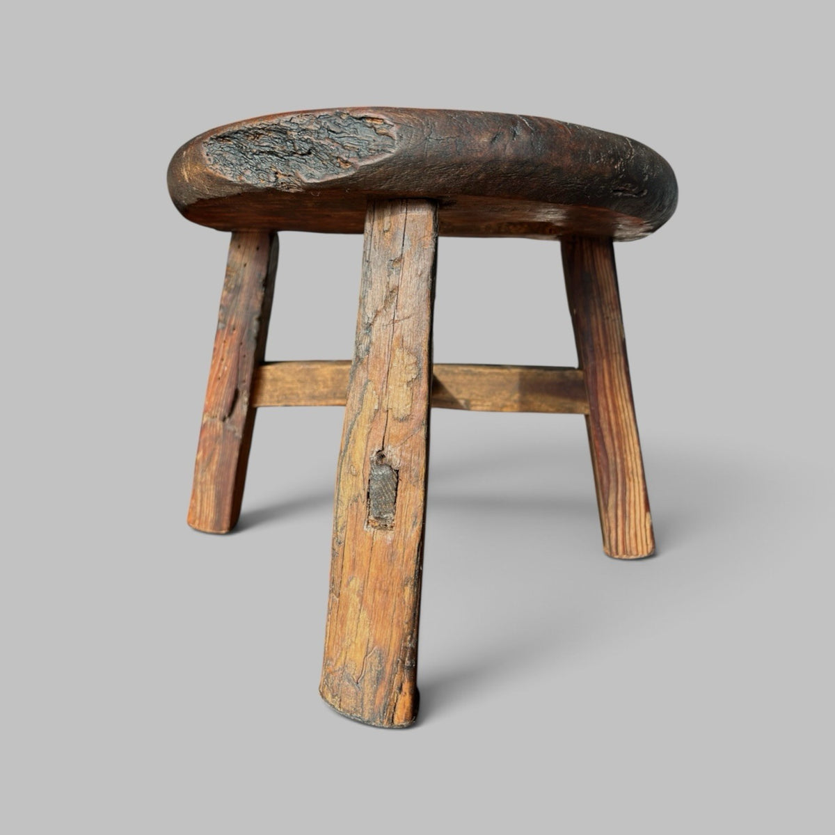 Rustic Elm Half Moon Stool