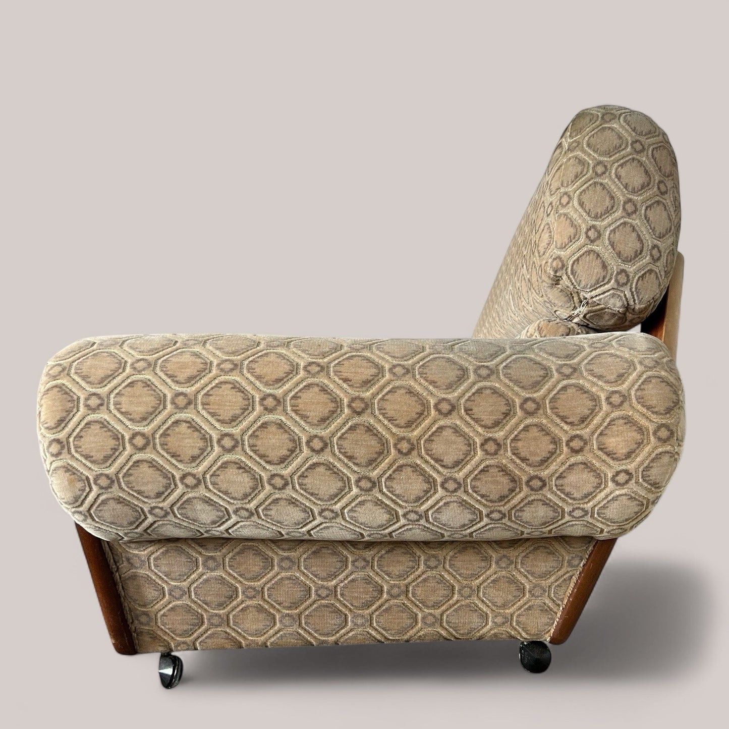 Vintage 1970s Teak Frame Three-Seater Sofa – Retro Mid-Century Style