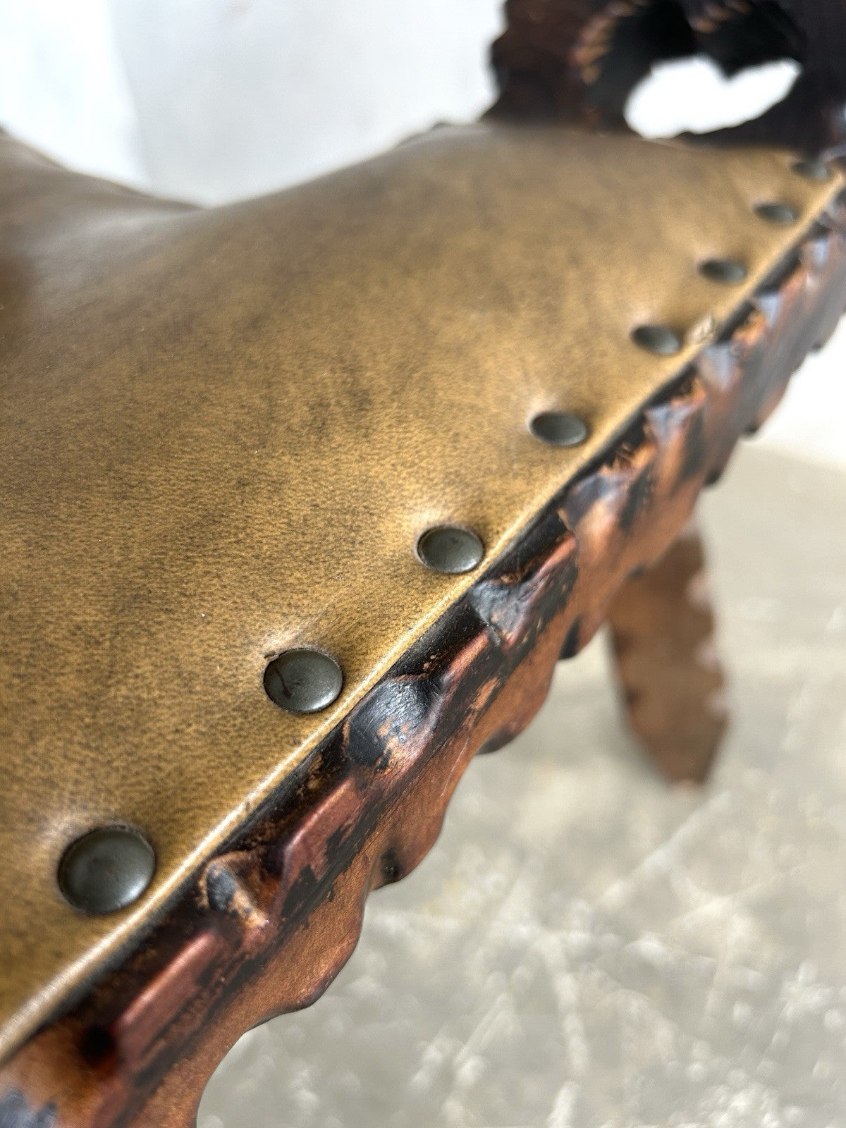 Retro Vintage Spanish Brutalist Wood Carved Birthing Chair - Tripod Seat