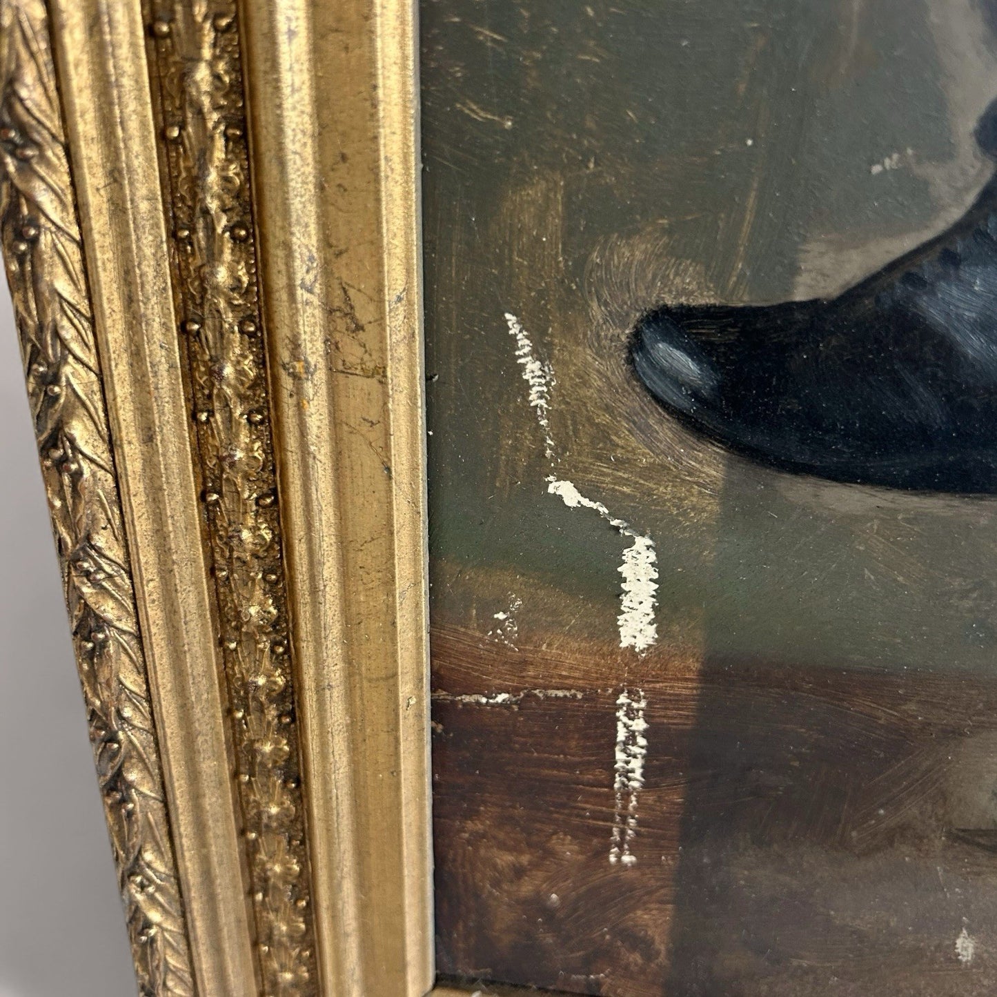 Edwardian Oil Portrait of Gentleman with Dog in Gilt Frame