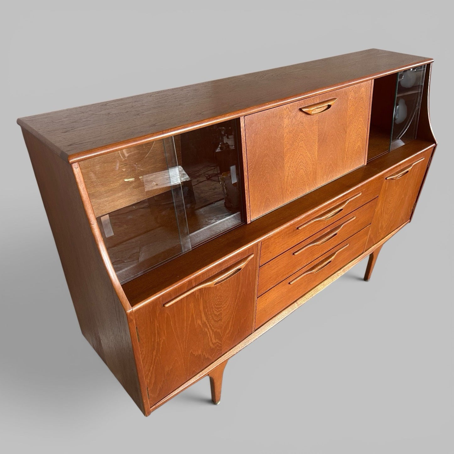 Mid Century Teak Highboard – Display & Cocktail Cabinet