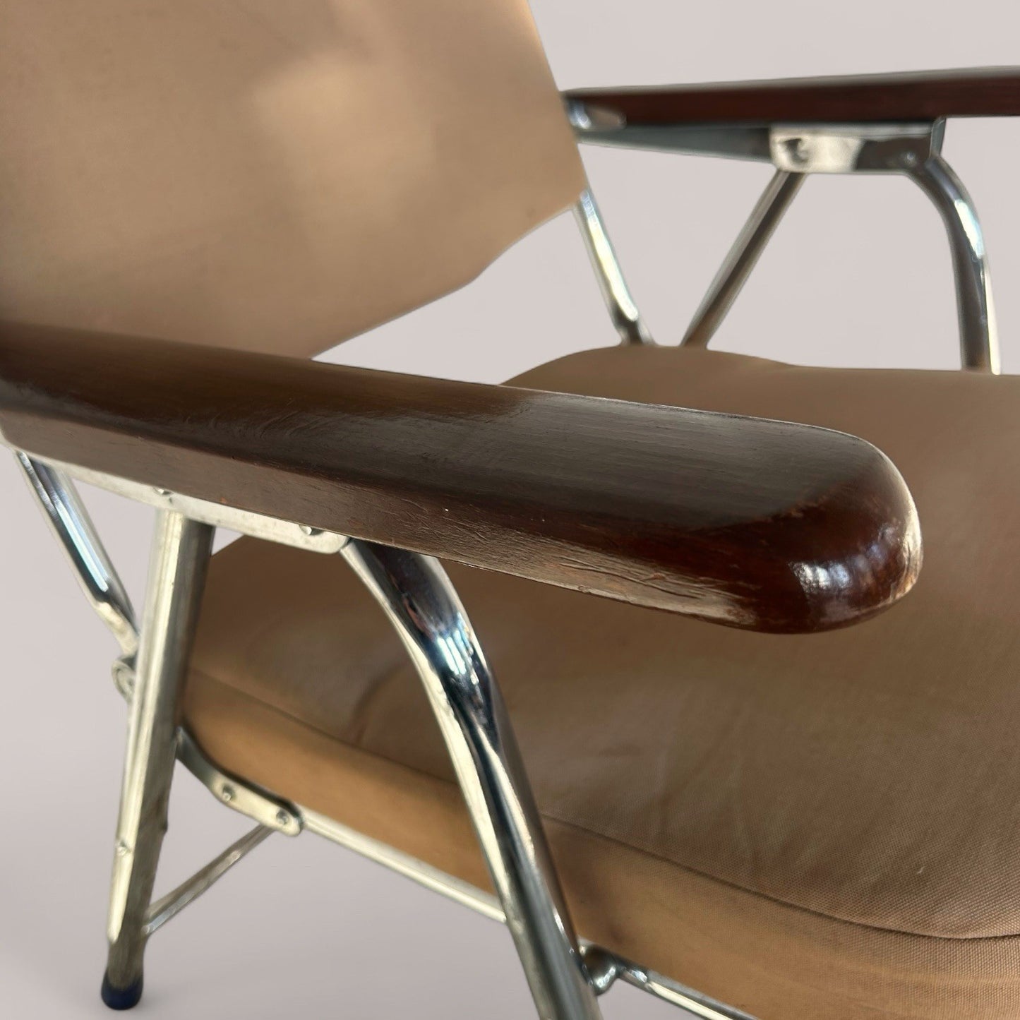 1970s Folding Chrome & Wood Armchair