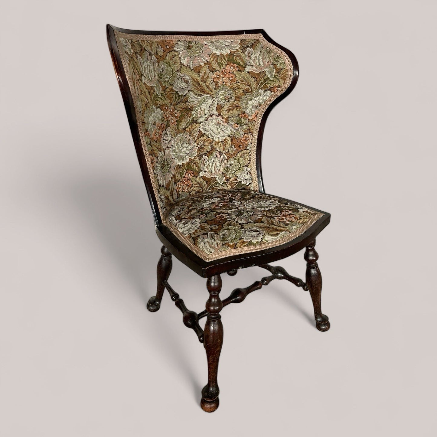 Antique Bobbin Leg Chair with Tapestry Upholstery