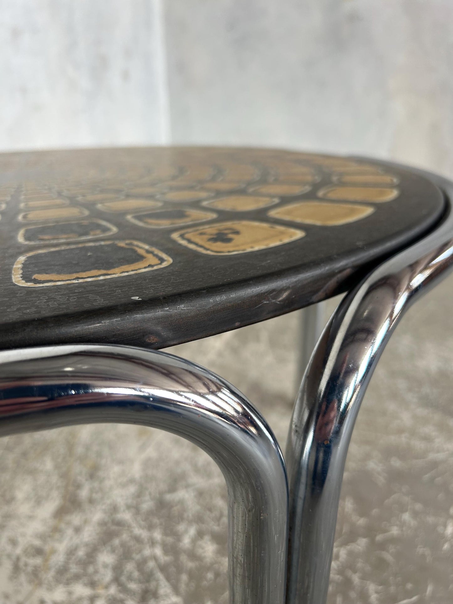 Retro 1970s Circular Coffee Table with Geometric Design