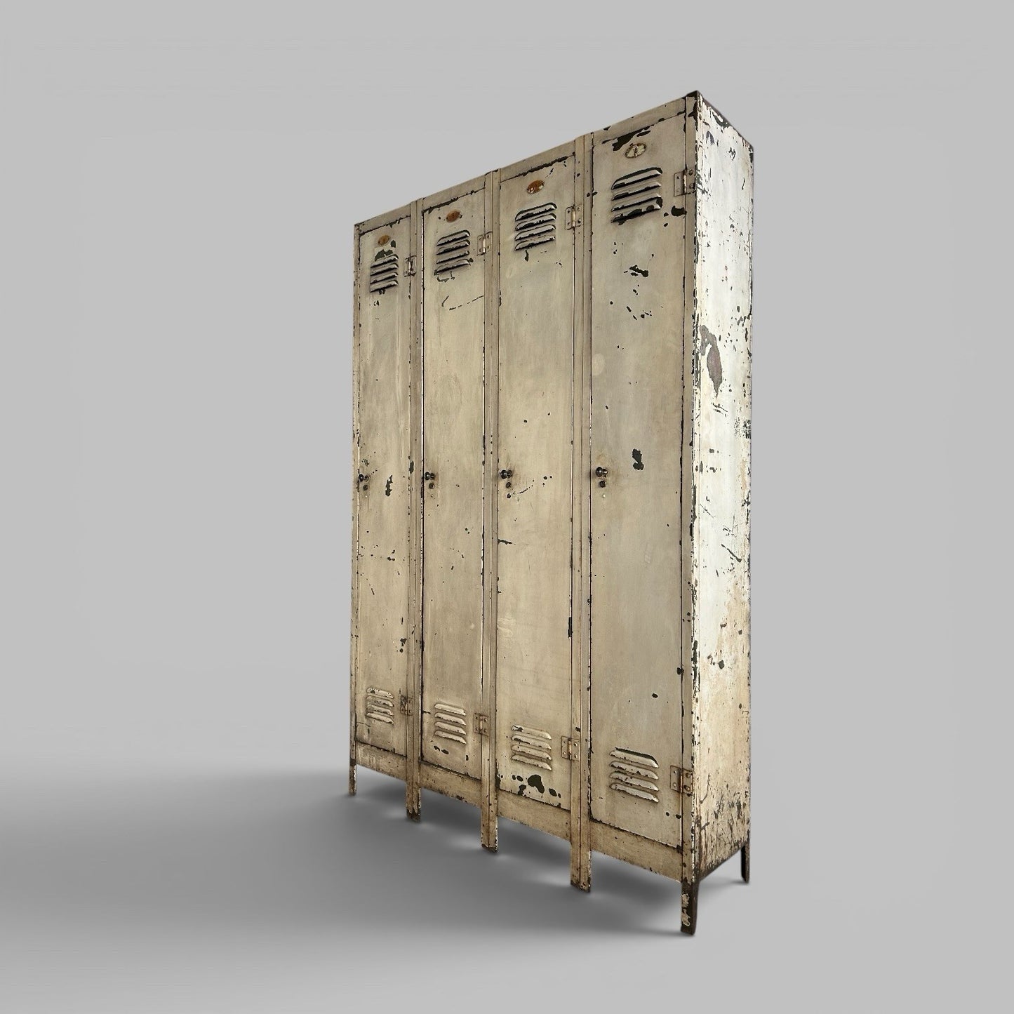 Vintage Industrial Metal Lockers – Bank of 4 – Original Paint