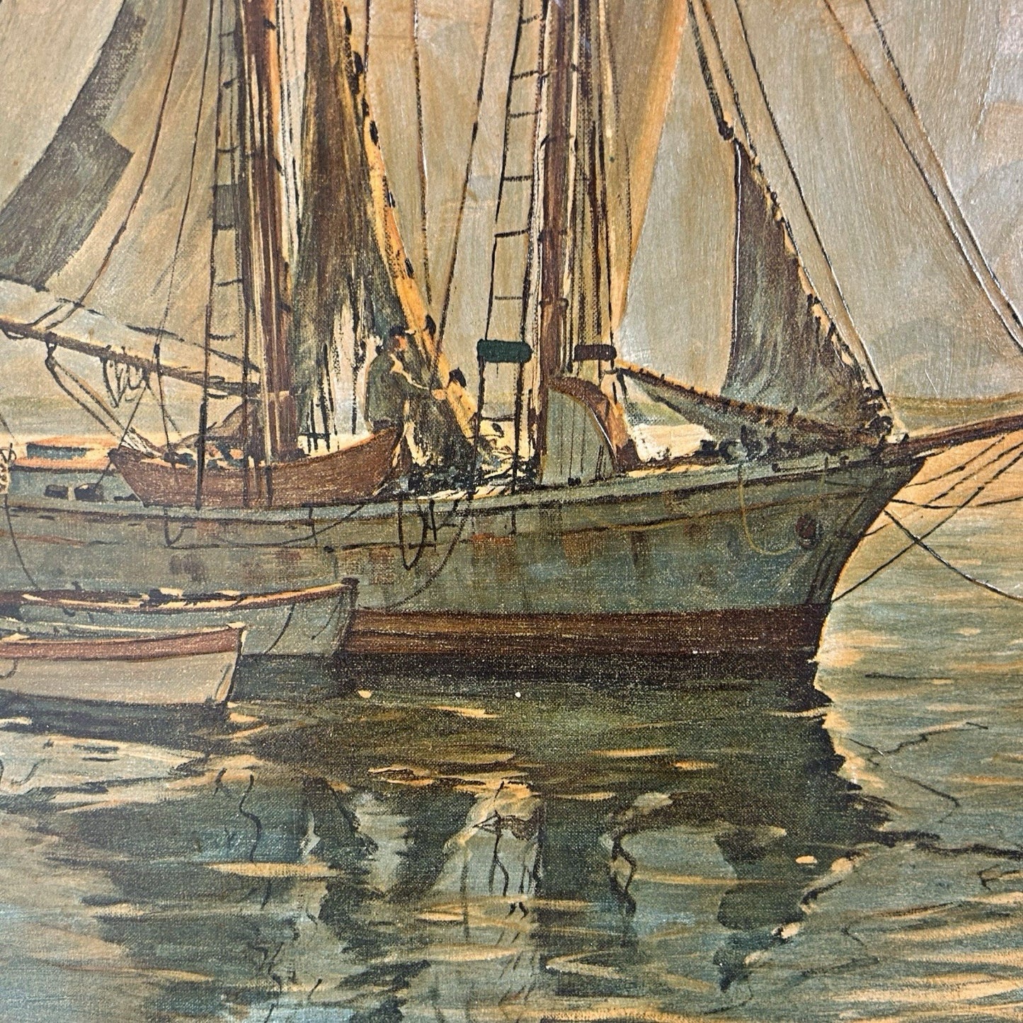 1960s Framed Maritime Print – On the Tide by W. Hughes – Nautical Seascape