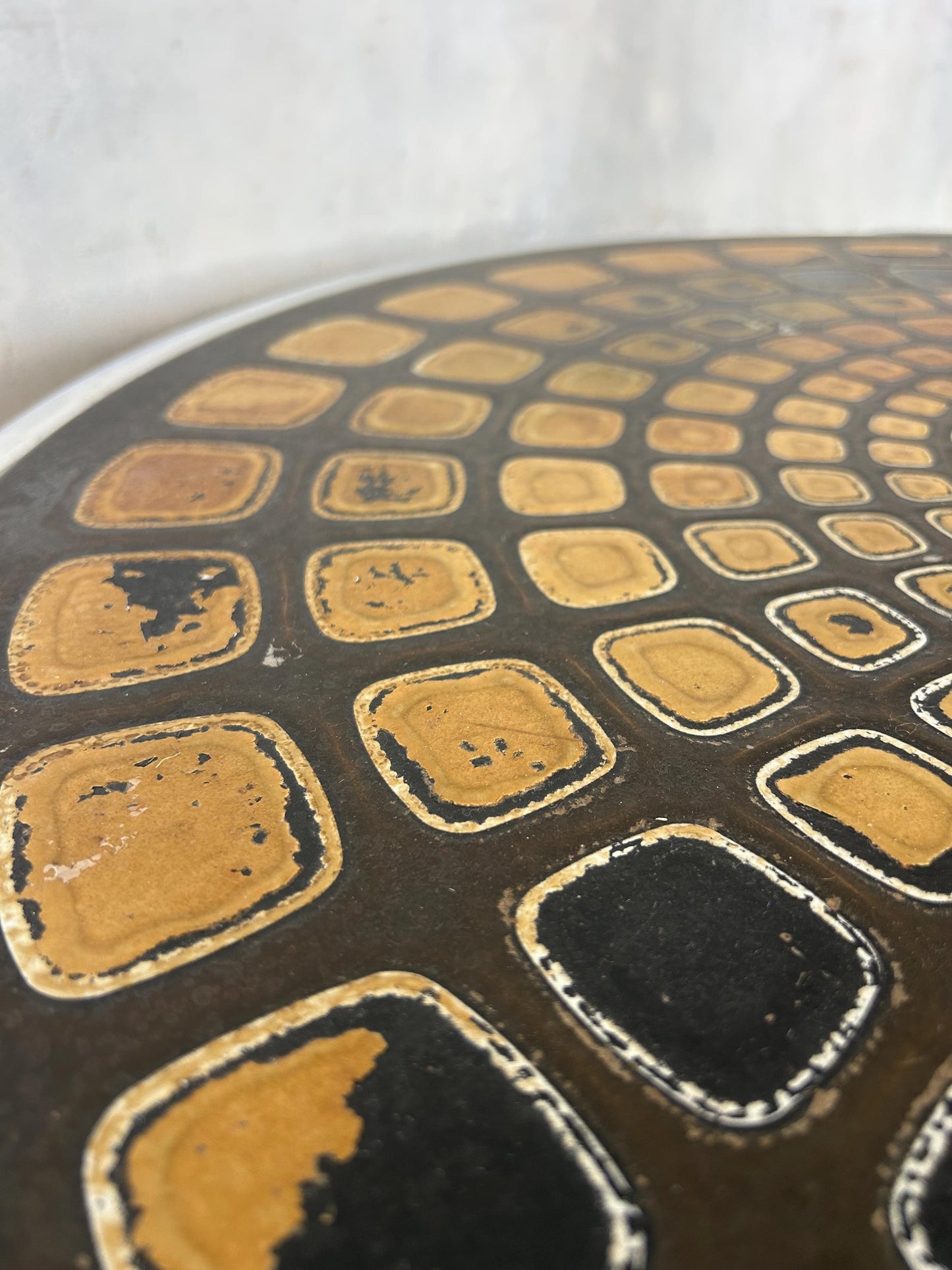 Retro 1970s Circular Coffee Table with Geometric Design