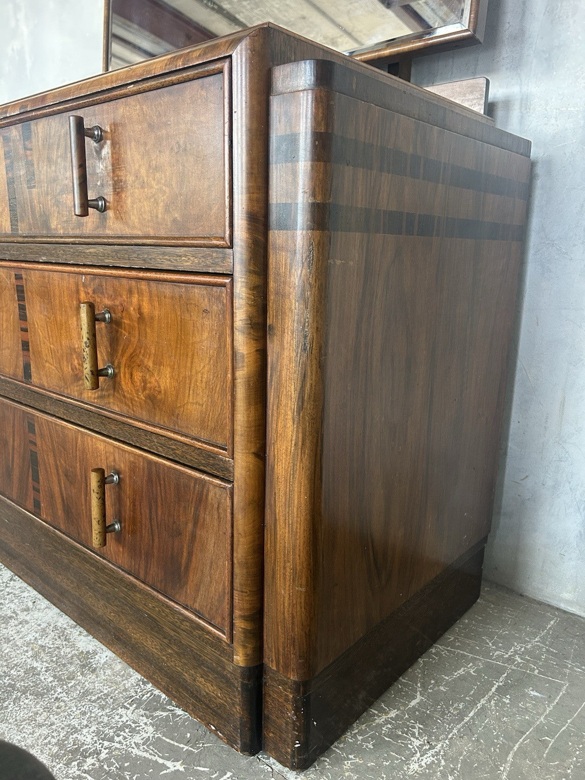 1930s Art Deco Dresser with Mirror – Vintage Chest of Drawers.