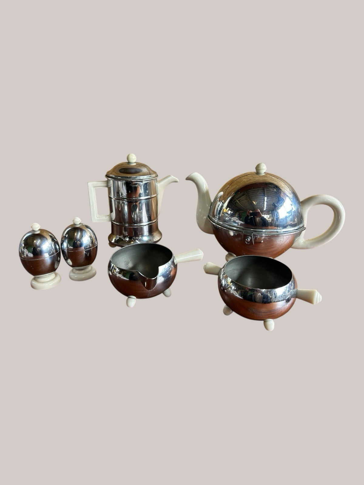 Everhot vintage teapot set, chrome and china