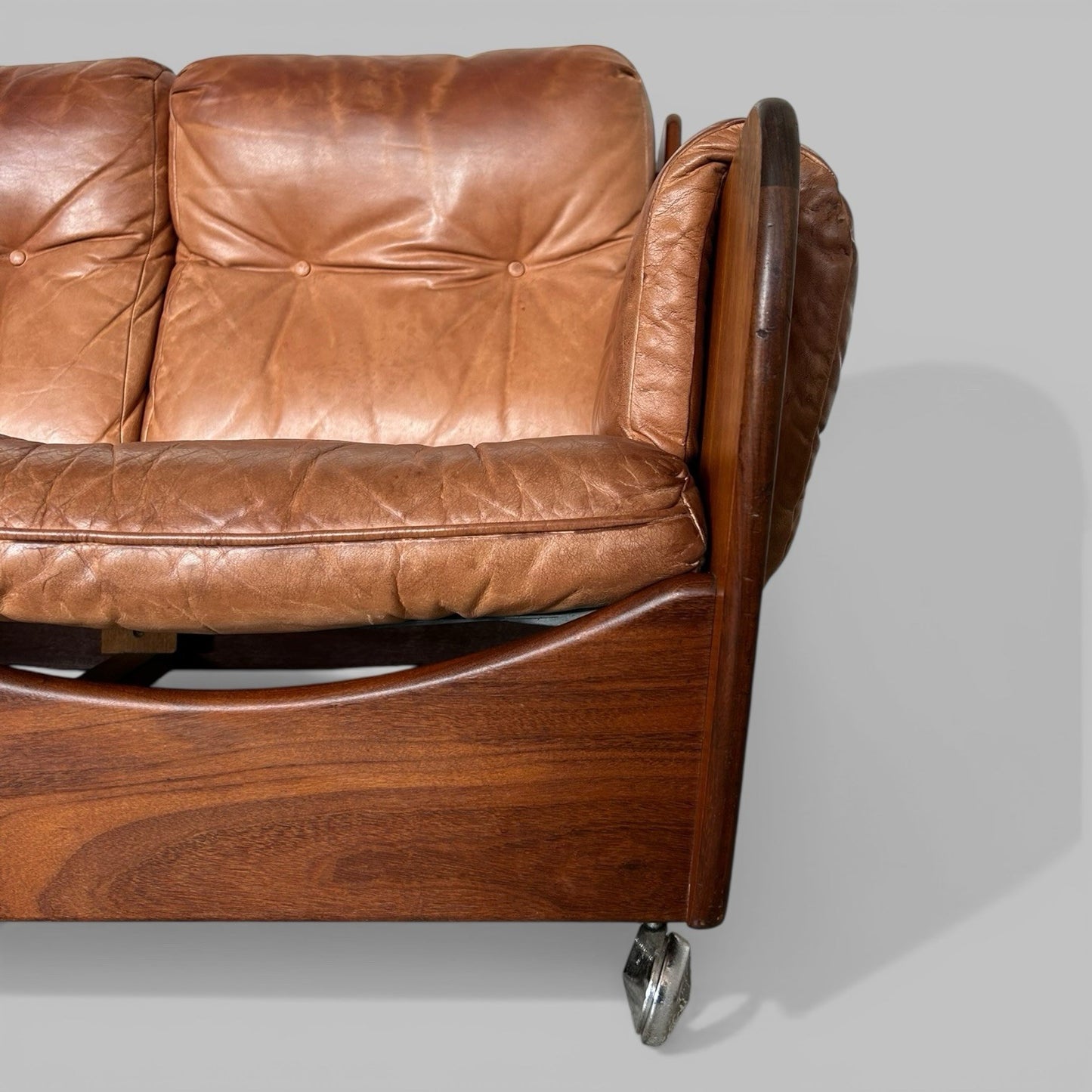 G Plan Saddleback Leather Three Seat Sofa Teak Frame Mid Century