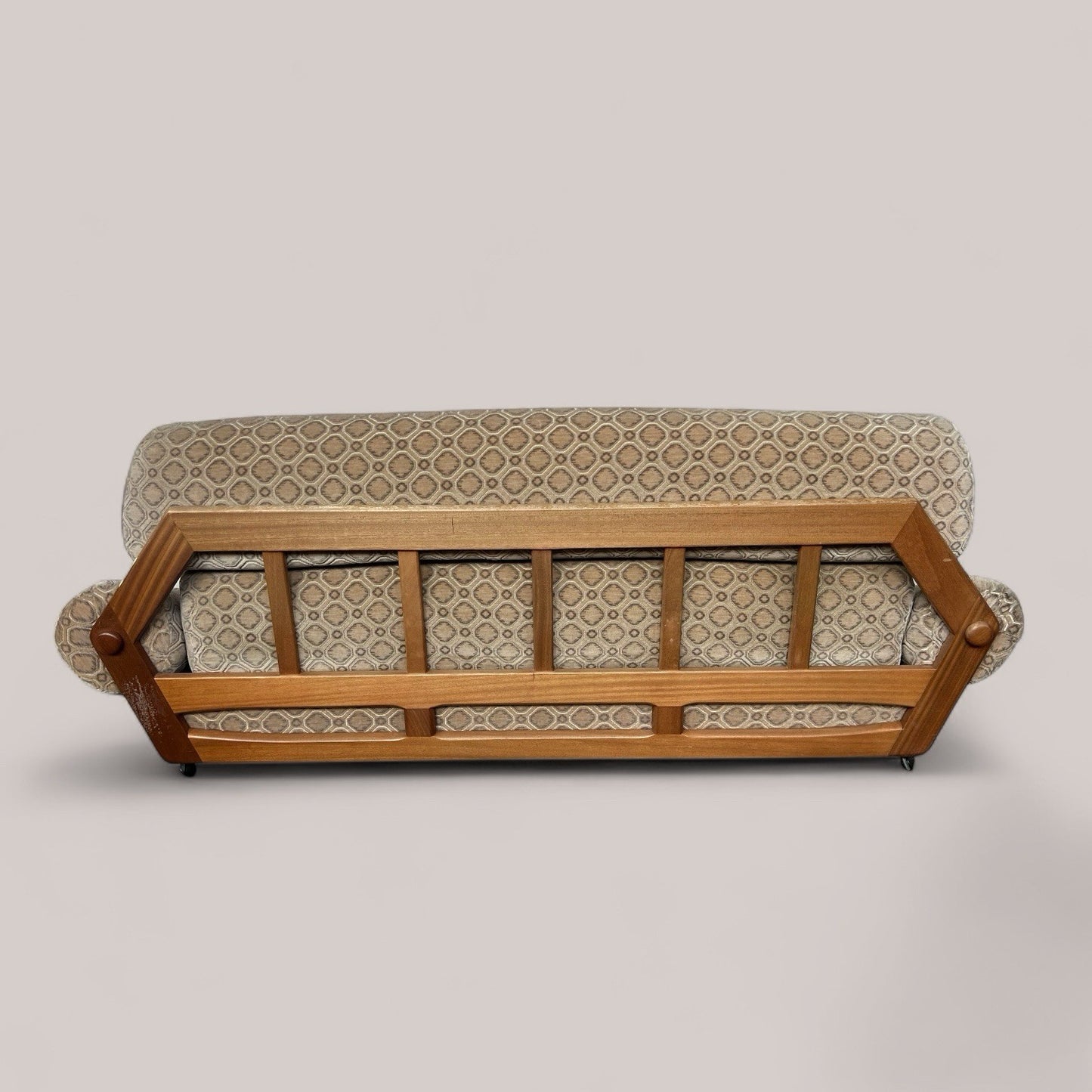 Vintage 1970s Teak Frame Three-Seater Sofa – Retro Mid-Century Style