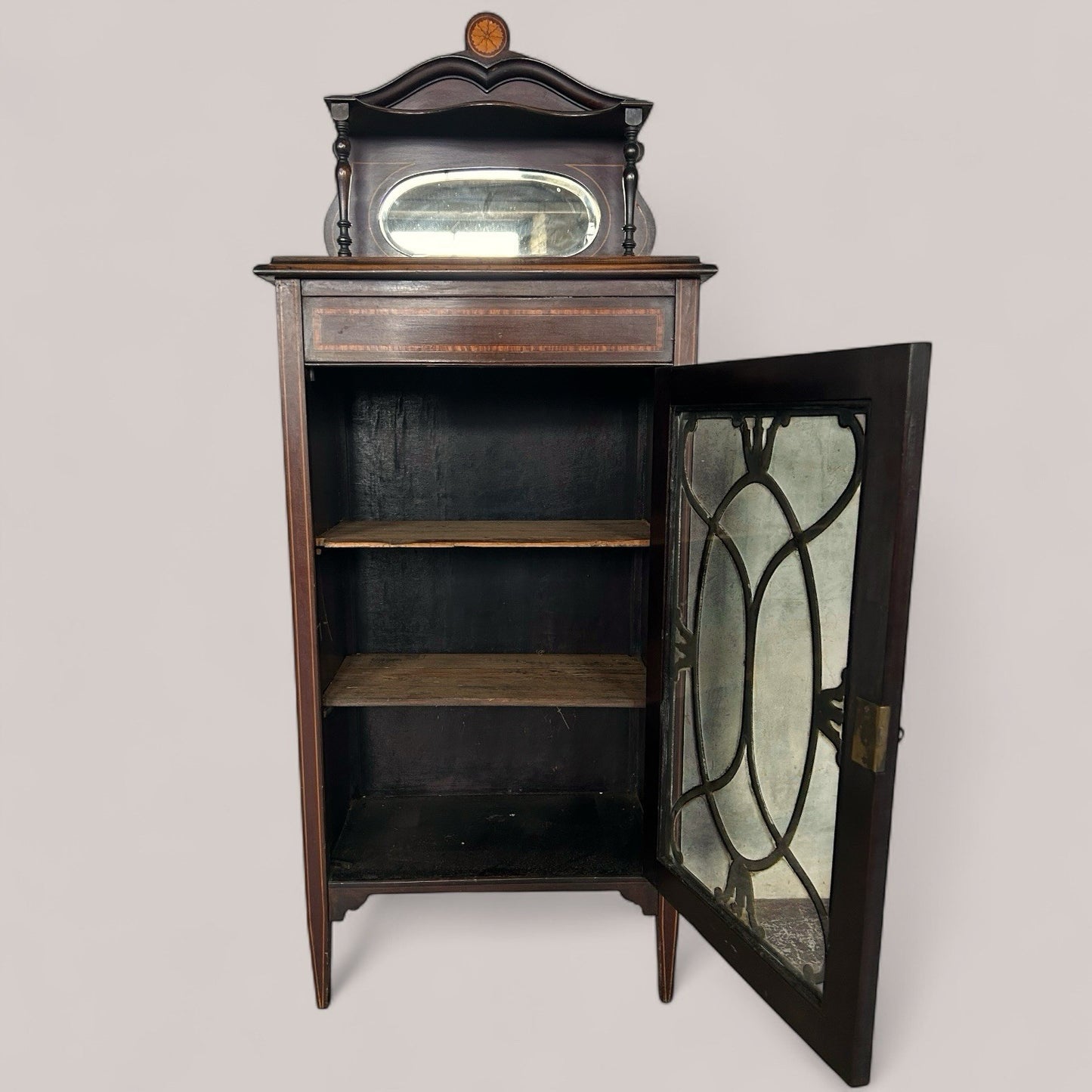 Antique Edwardian Inlaid Display Cabinet with Mirror