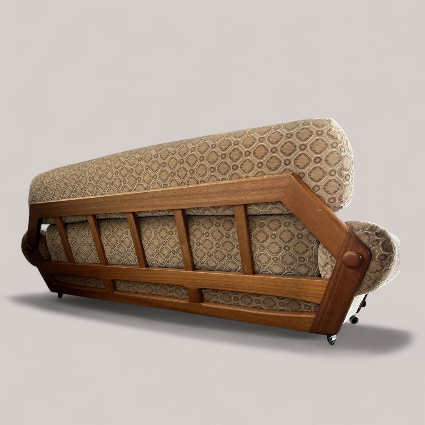 Vintage 1970s Teak Frame Three-Seater Sofa – Retro Mid-Century Style