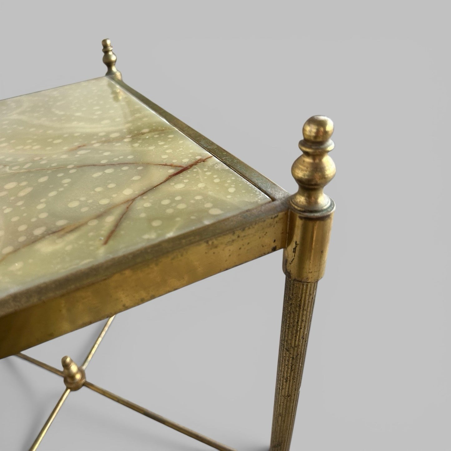 Vintage Solid Brass & Onyx Side Table - Hollywood Regency