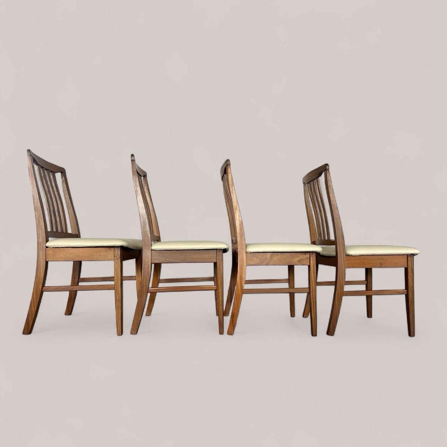 Set of 4 Mid-Century Solid Teak Dining Chairs – Slatted Back, 1960s Design