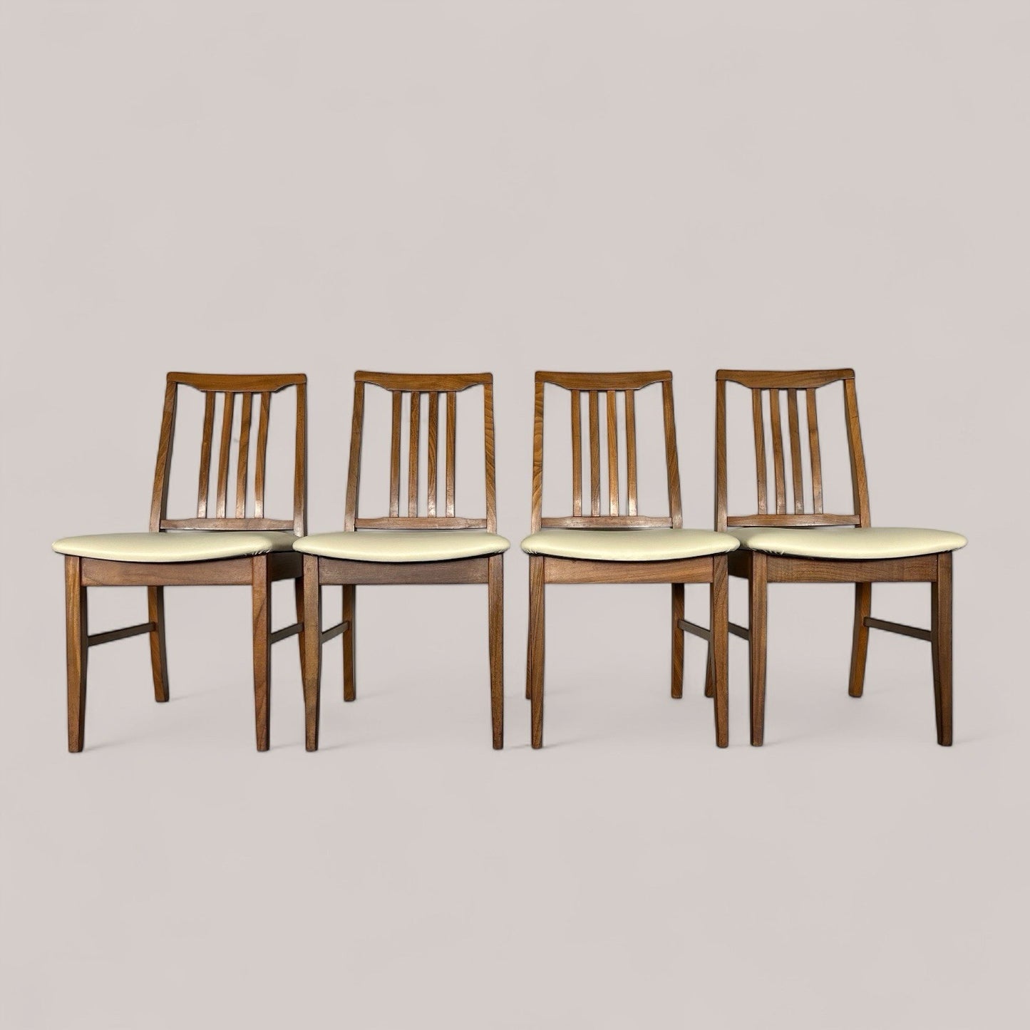 Set of 4 Mid-Century Solid Teak Dining Chairs – Slatted Back, 1960s Design