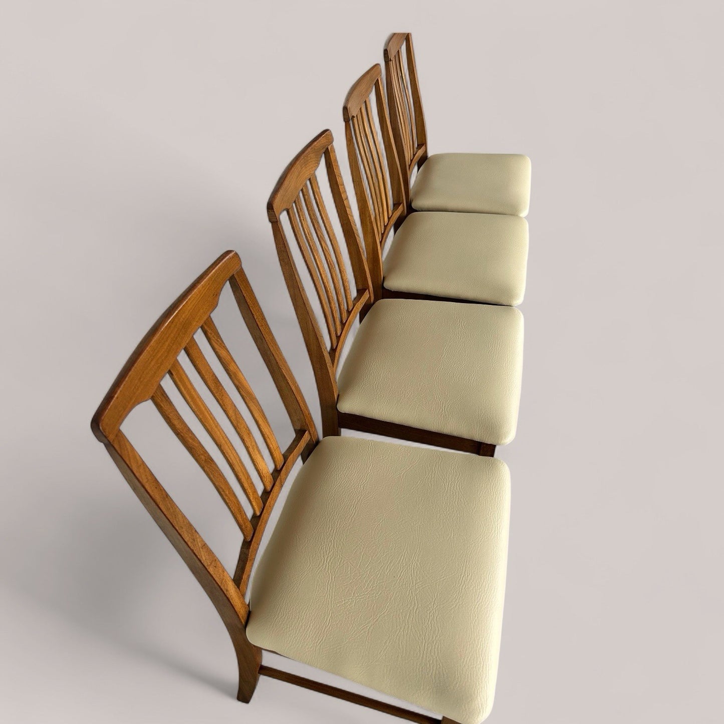 Set of 4 Mid-Century Solid Teak Dining Chairs – Slatted Back, 1960s Design