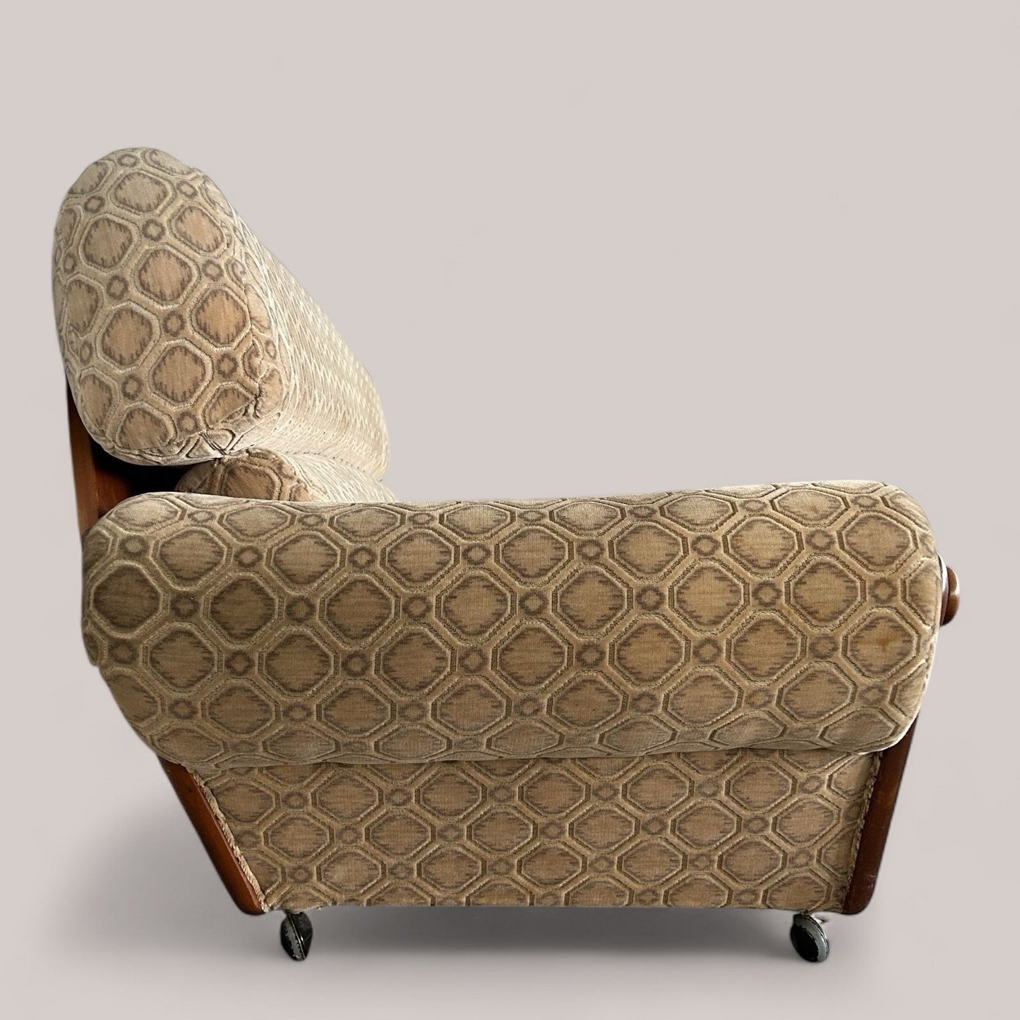 Vintage 1970s Teak Frame Three-Seater Sofa – Retro Mid-Century Style