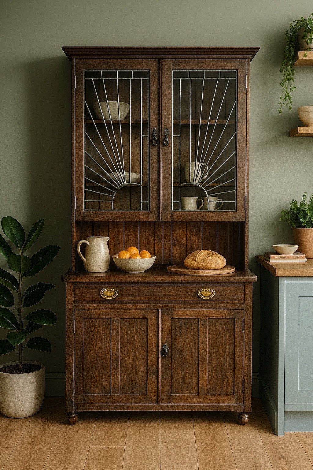 1930s dresser with art deco sun motif