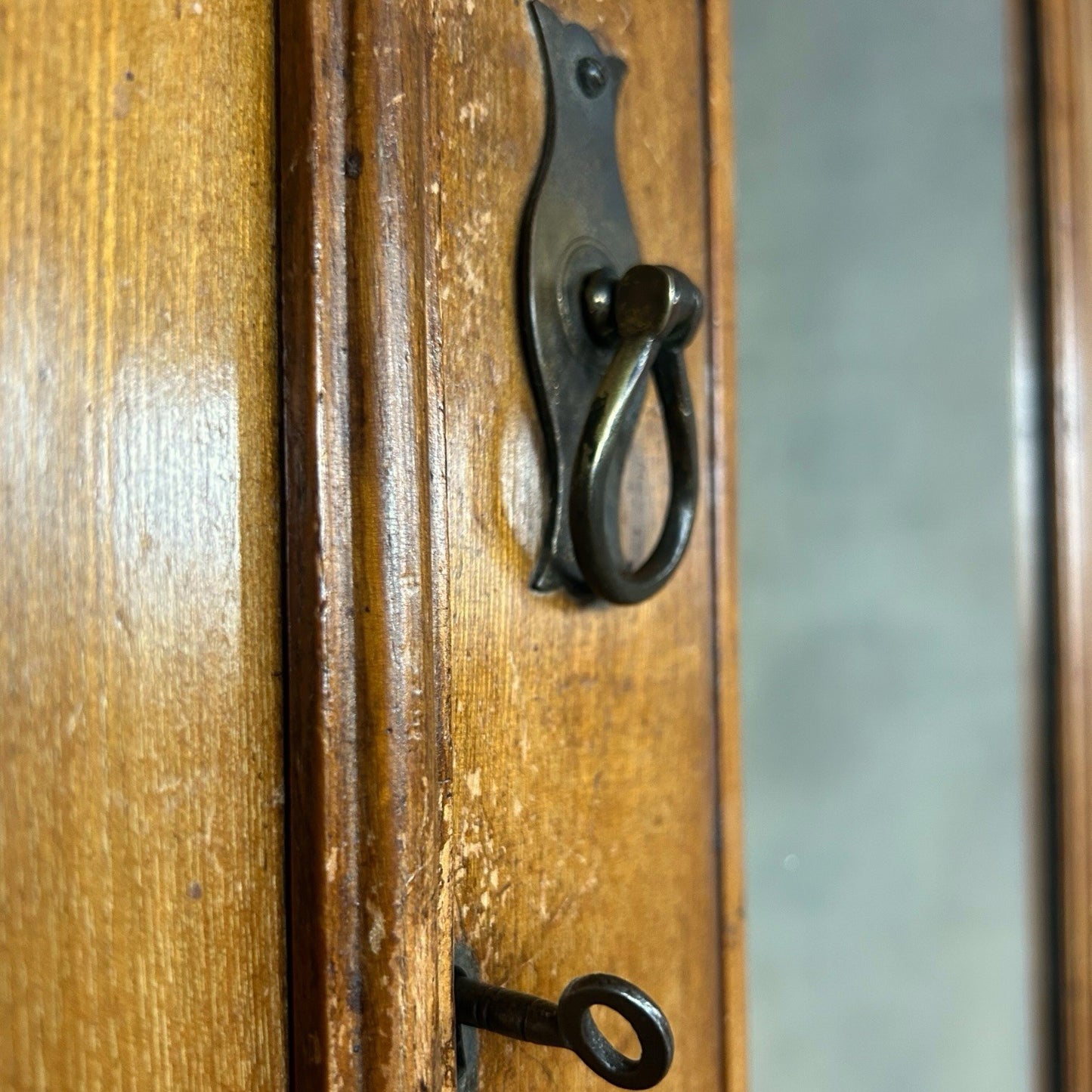 Victorian Pine Mirrored Hall Cupboard / Coat Armoire