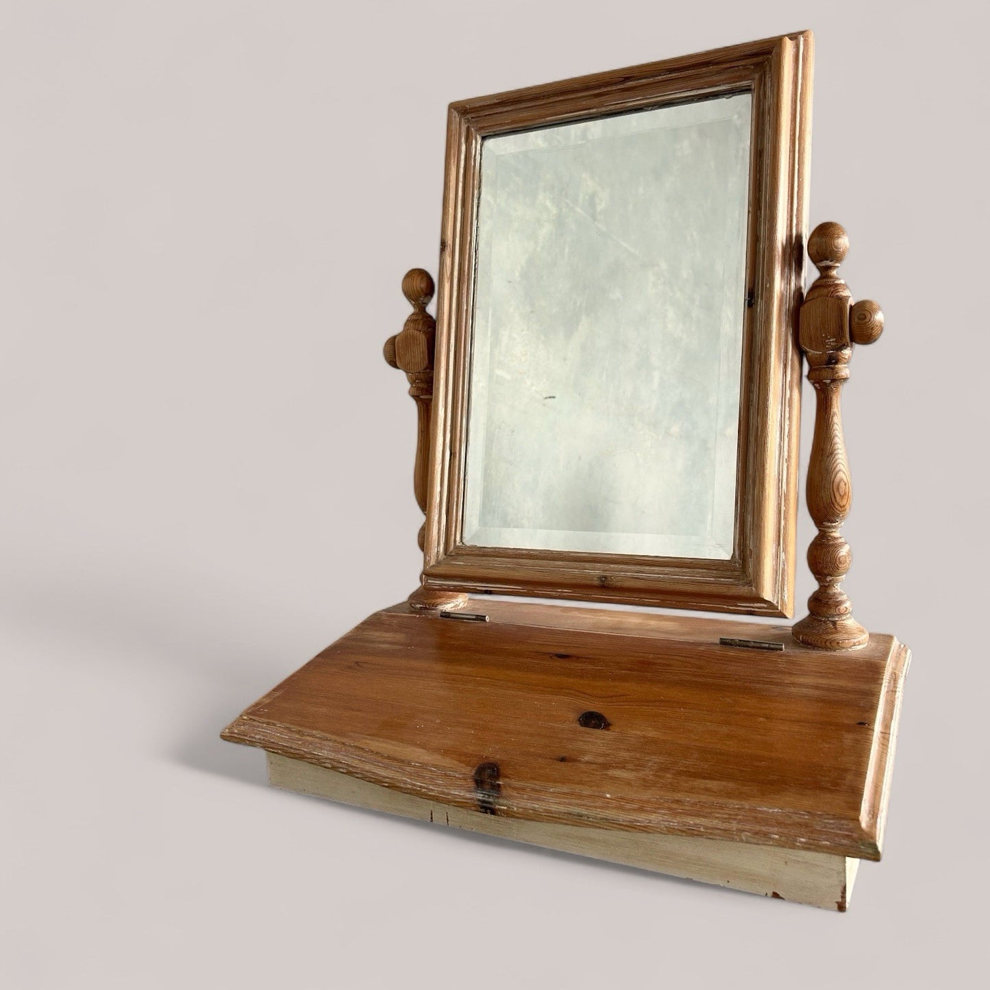 Antique Distressed Pine Vanity Mirror with Storage – Rustic Shaving Mirror