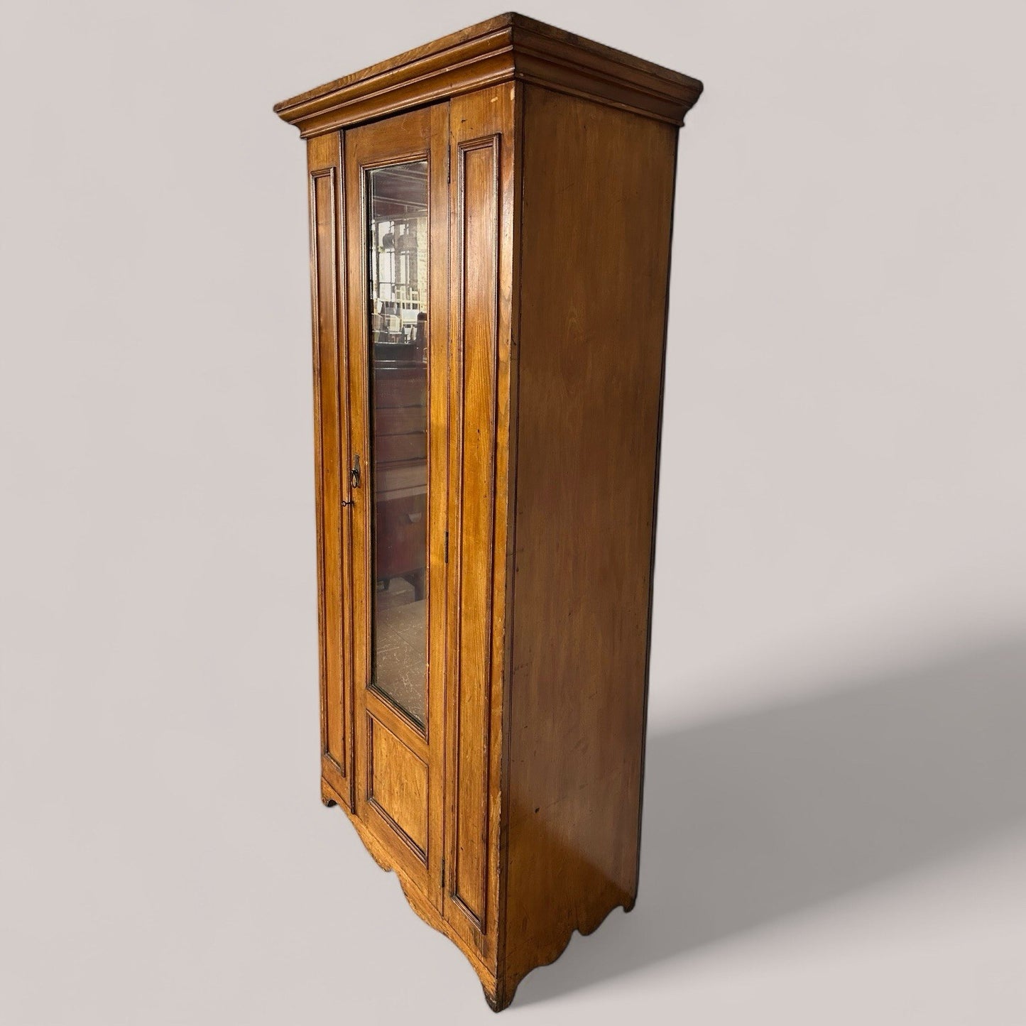 Victorian Pine Mirrored Hall Cupboard / Coat Armoire
