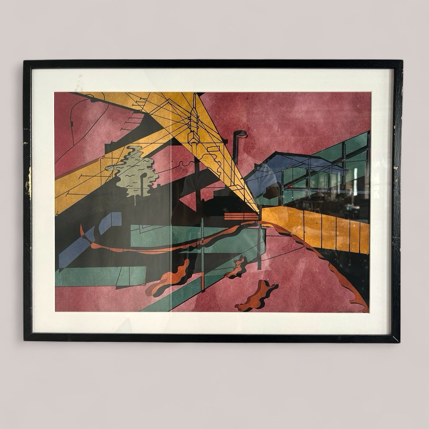 Josh Mackay Signed 2006 Postmodern Architectural Print – Framed Abstract Art