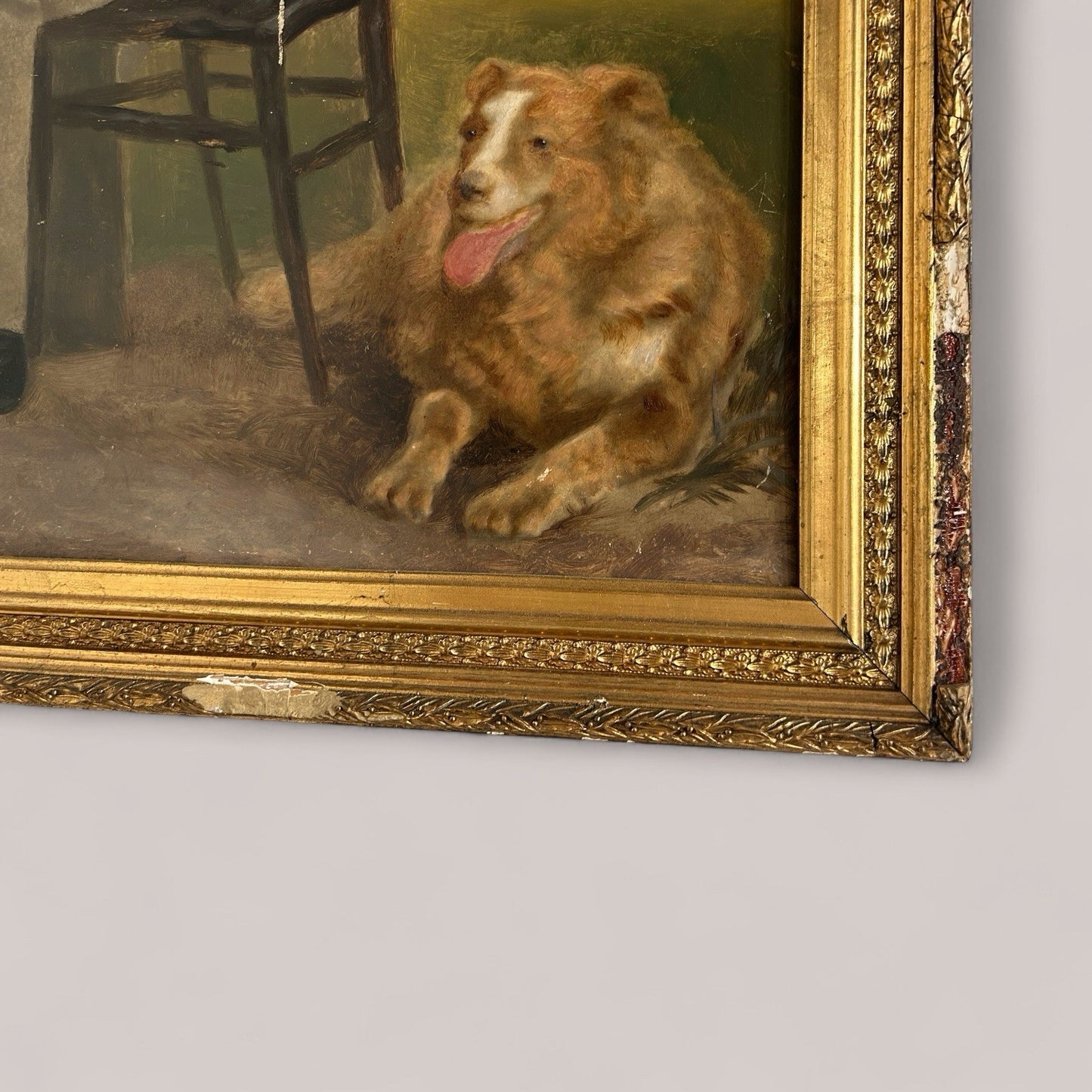 Edwardian Oil Portrait of Gentleman with Dog in Gilt Frame