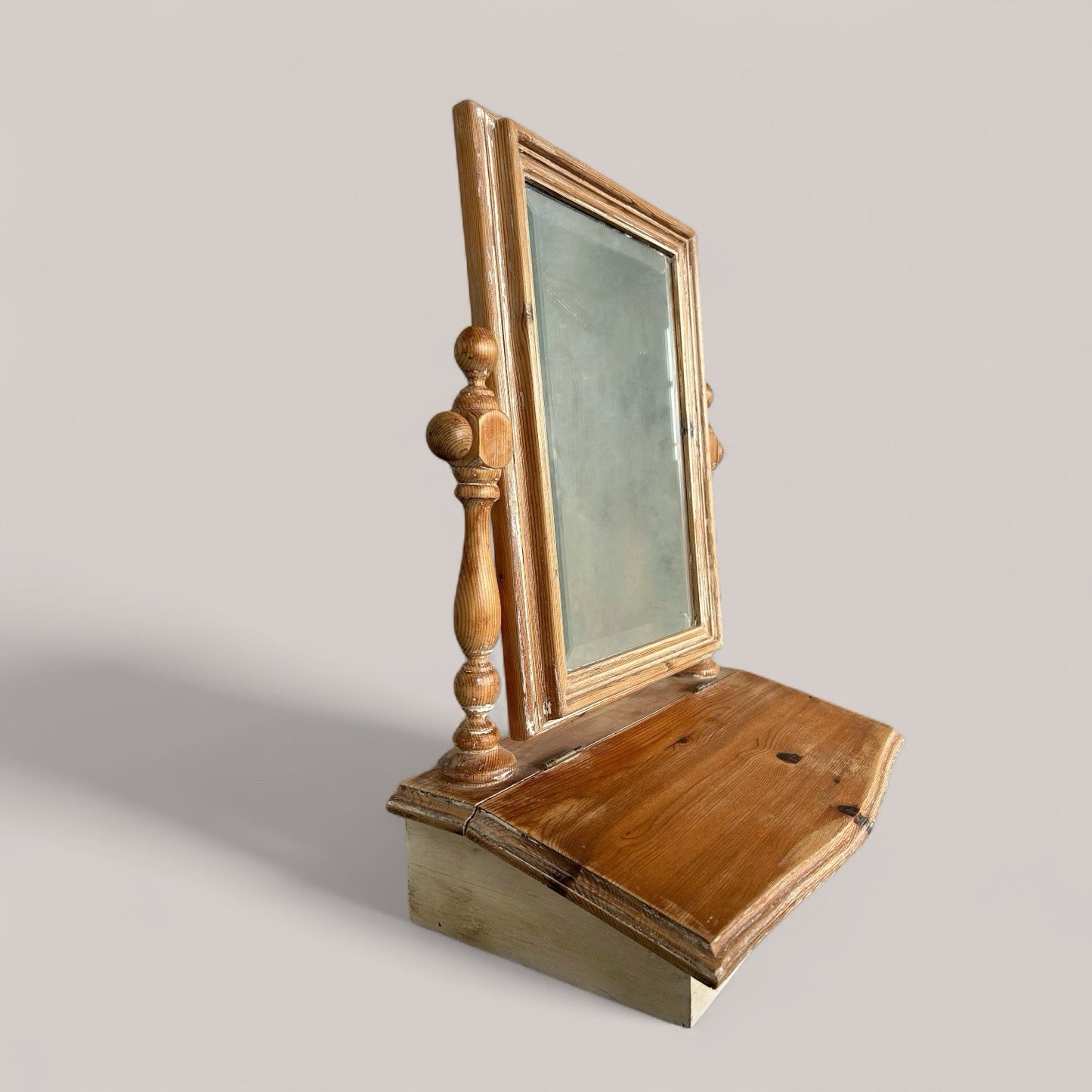 Antique Distressed Pine Vanity Mirror with Storage – Rustic Shaving Mirror