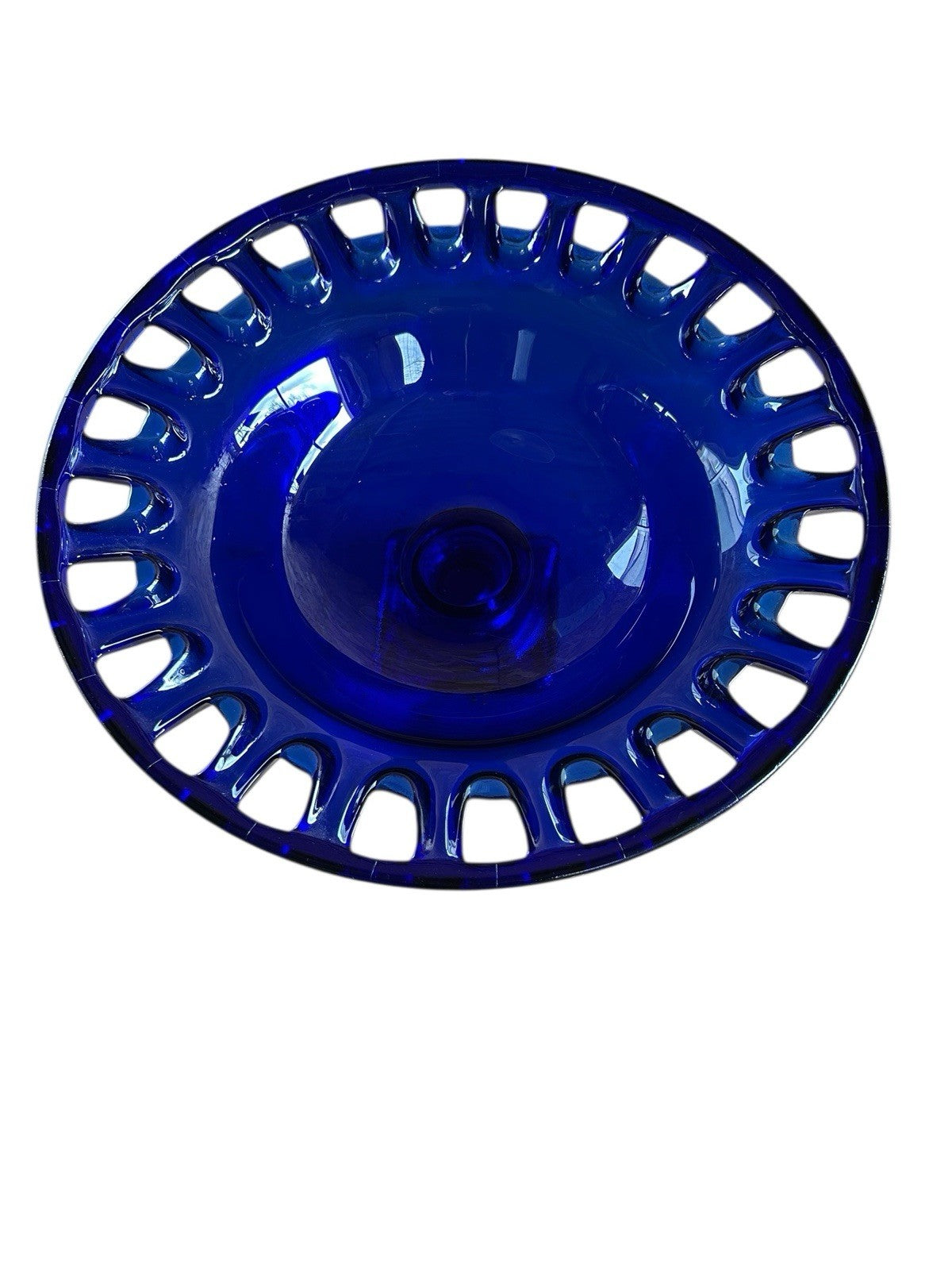 Vintage Bowl Large Glass Pedestal Bowl Cobalt Blue Centre Piece Fruit Bowl
