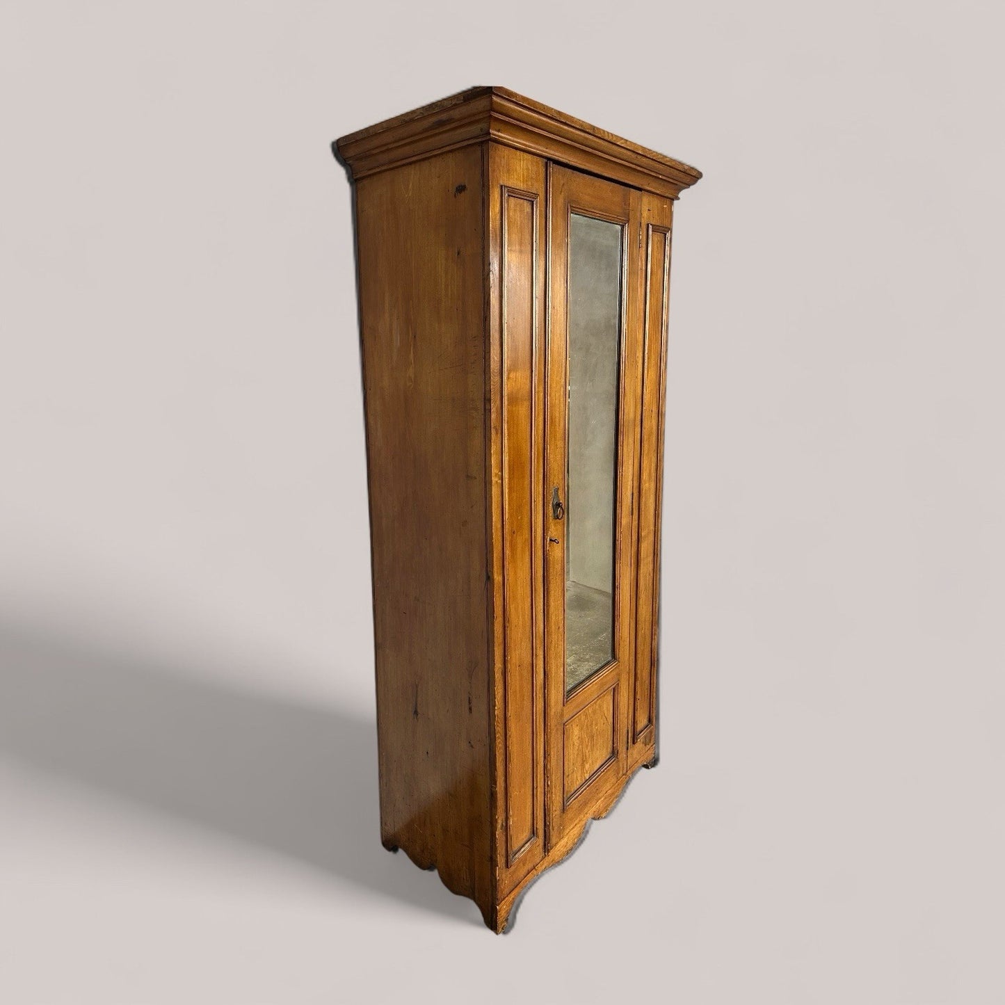 Victorian Pine Mirrored Hall Cupboard / Coat Armoire
