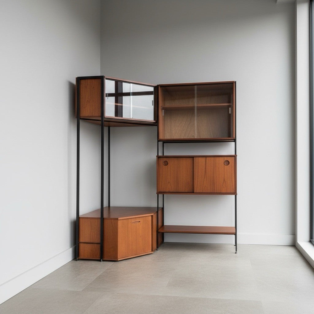Avalon Modular Teak Corner Wall Unit with Record Storage