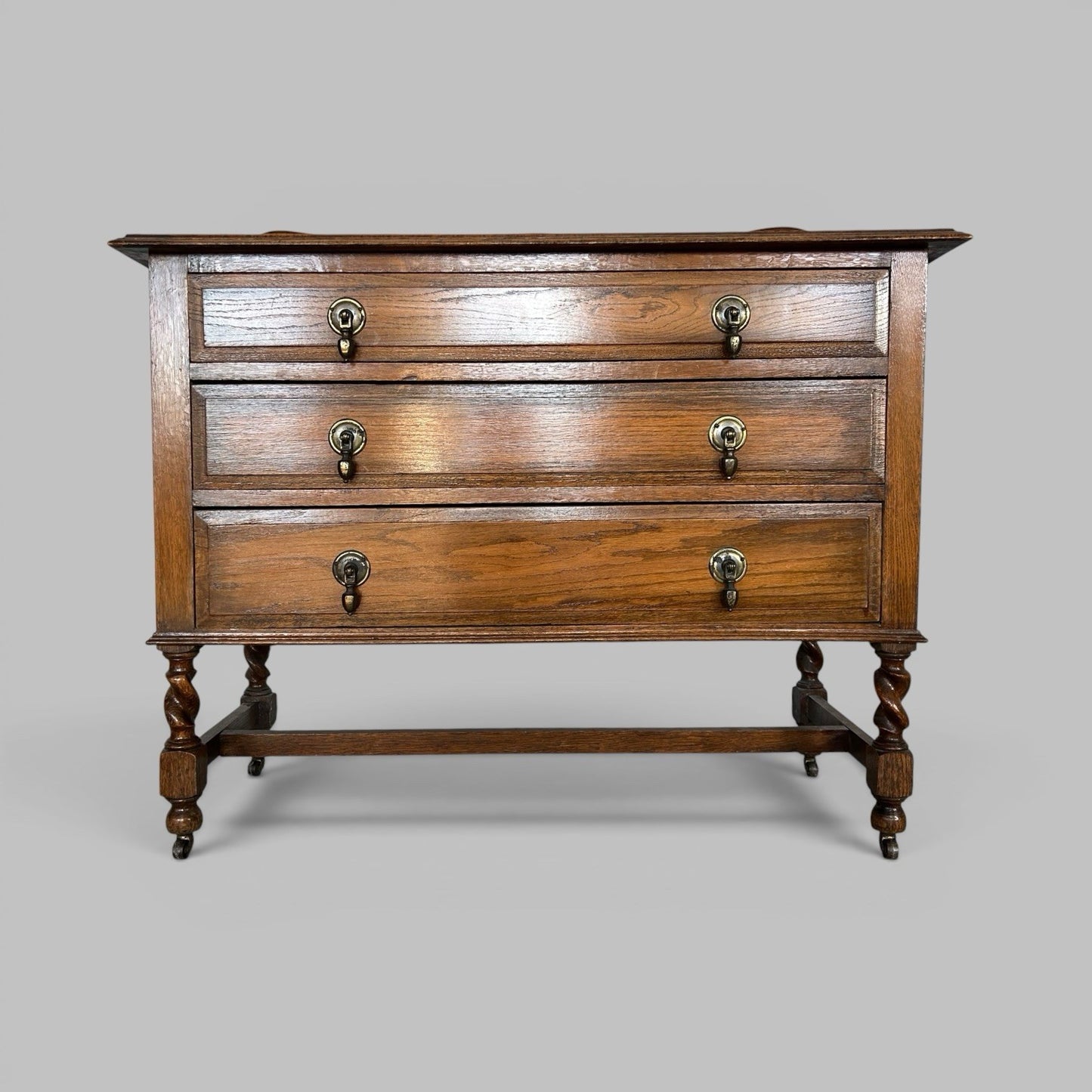 Ed wardian Oak Three Drawer Chest on Barley Twist Legs