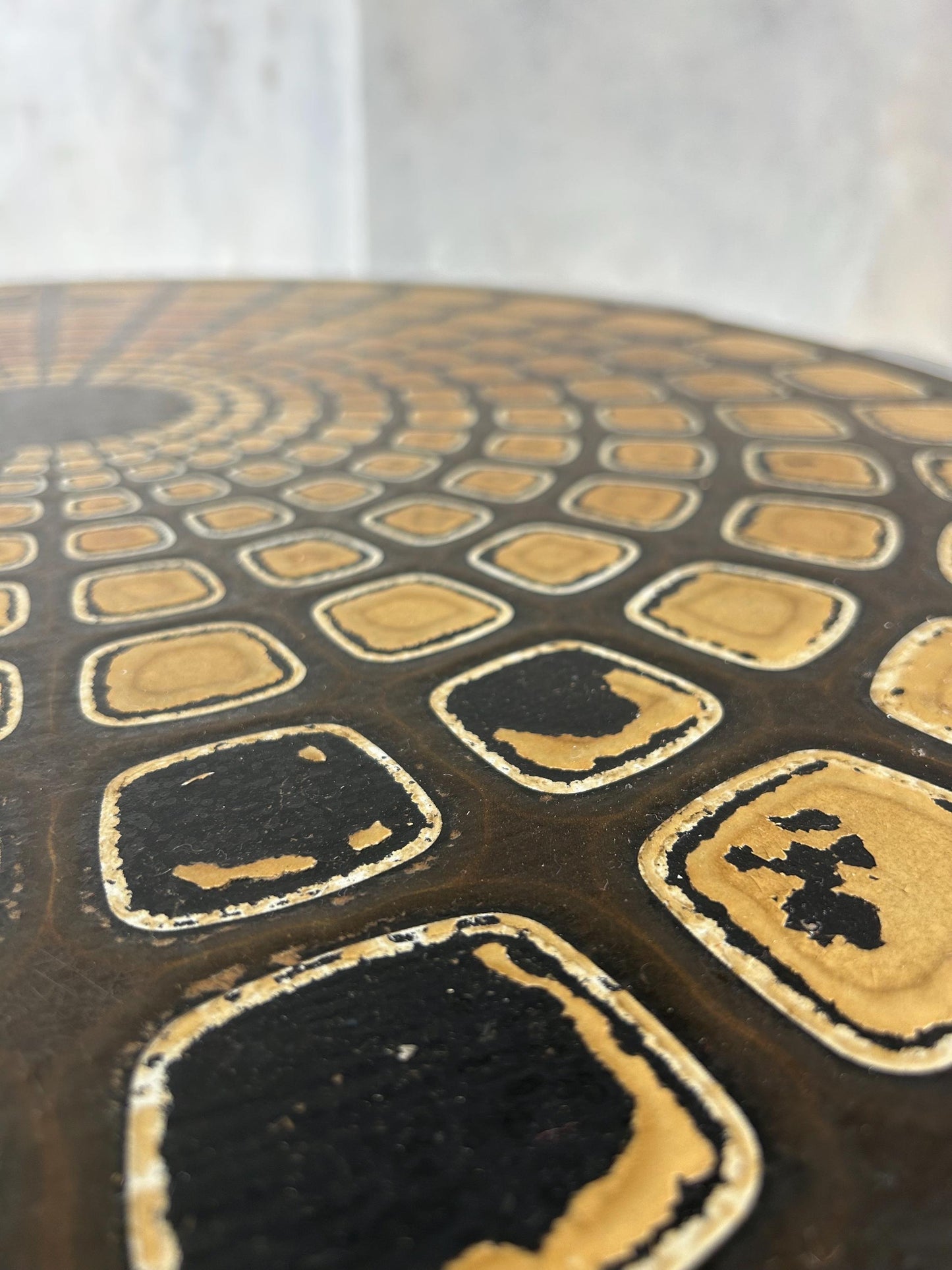 Retro 1970s Circular Coffee Table with Geometric Design