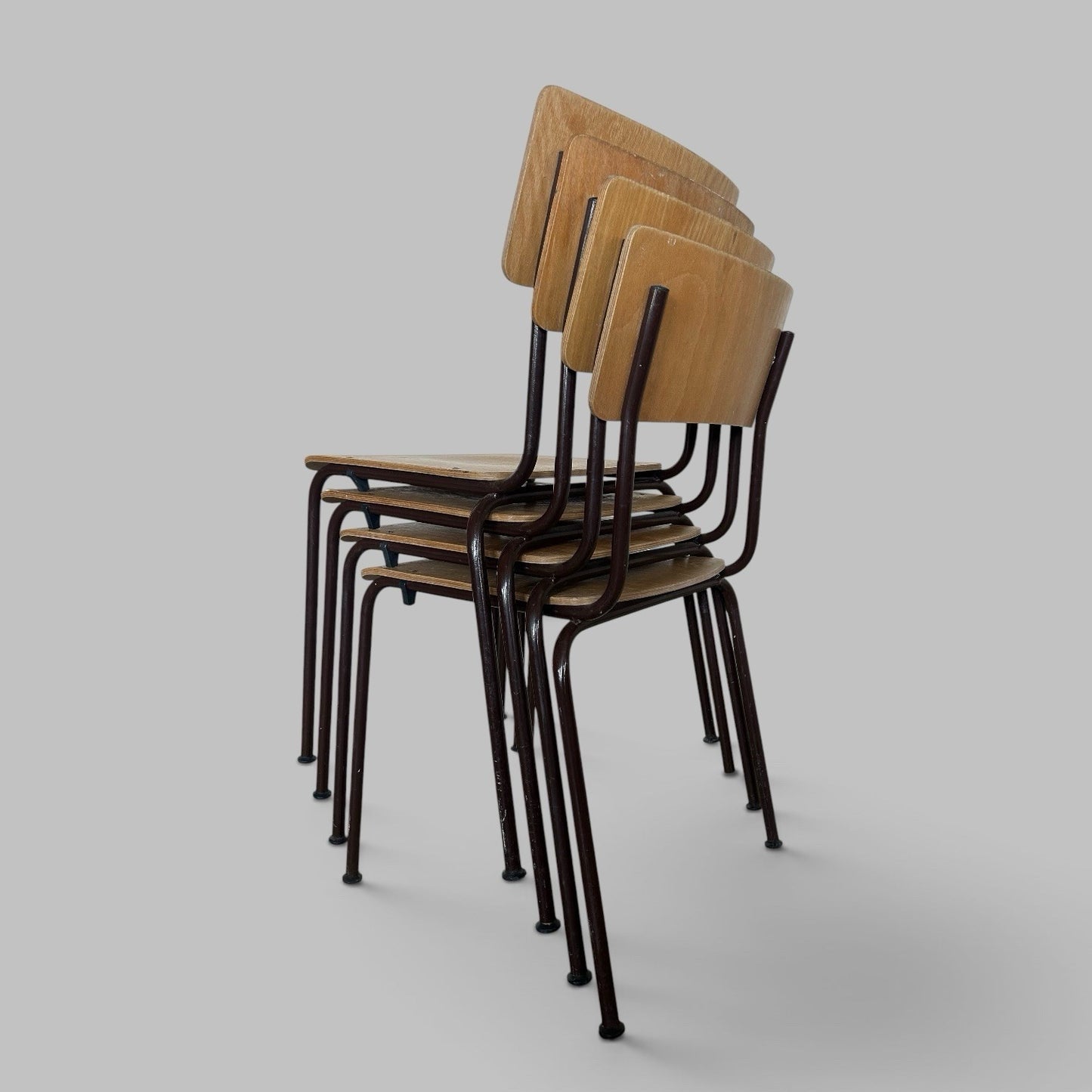 Vintage Plywood Stacking Chairs – Set of Four