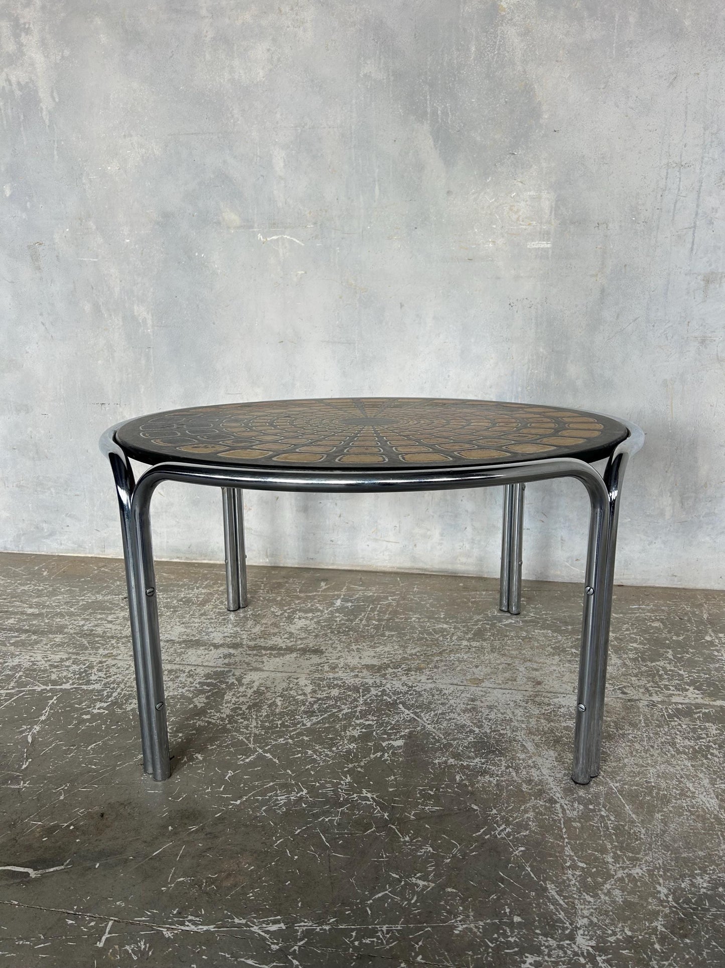 Retro 1970s Circular Coffee Table with Geometric Design