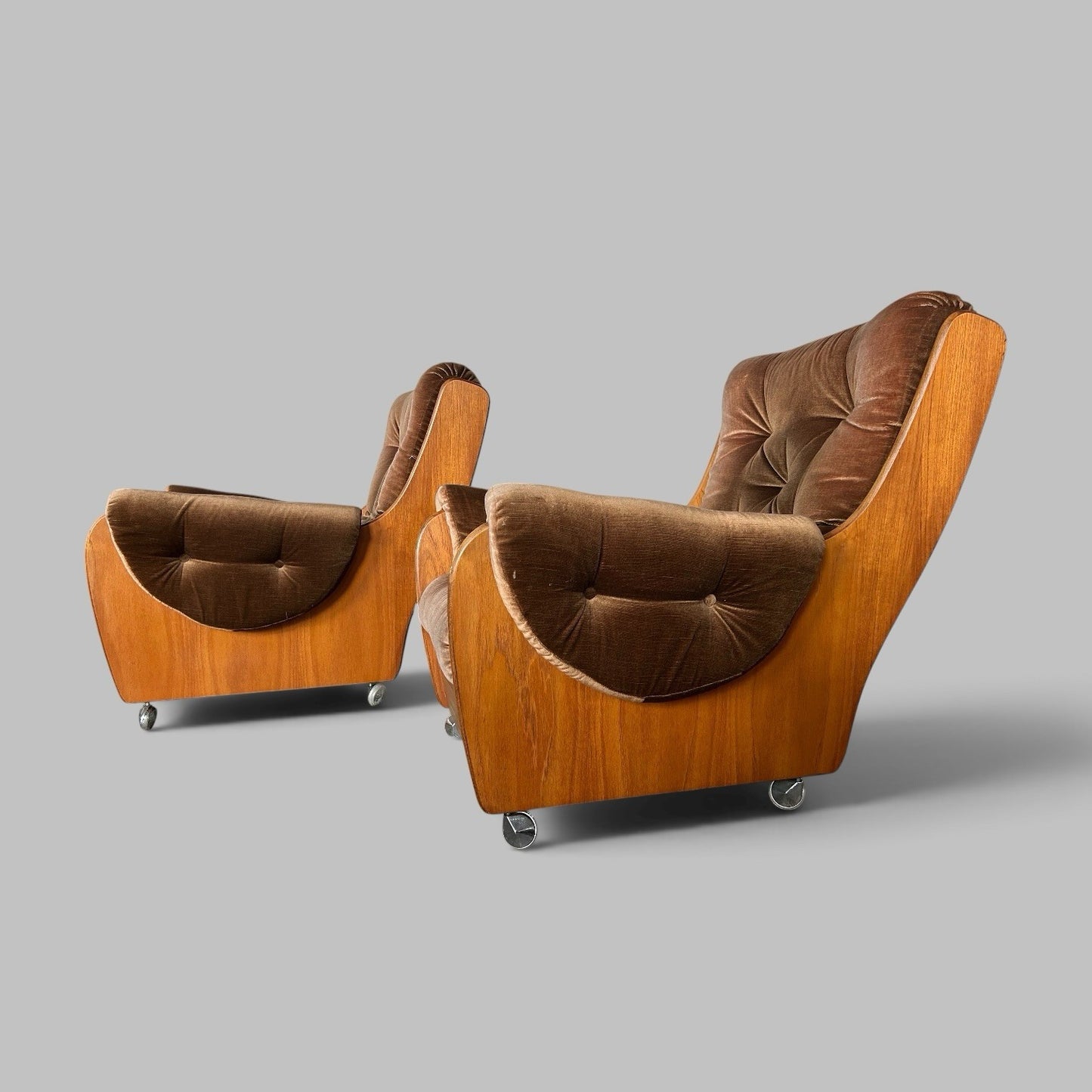 Vintage G Plan Saddleback Brown Velour Armchairs – Pair