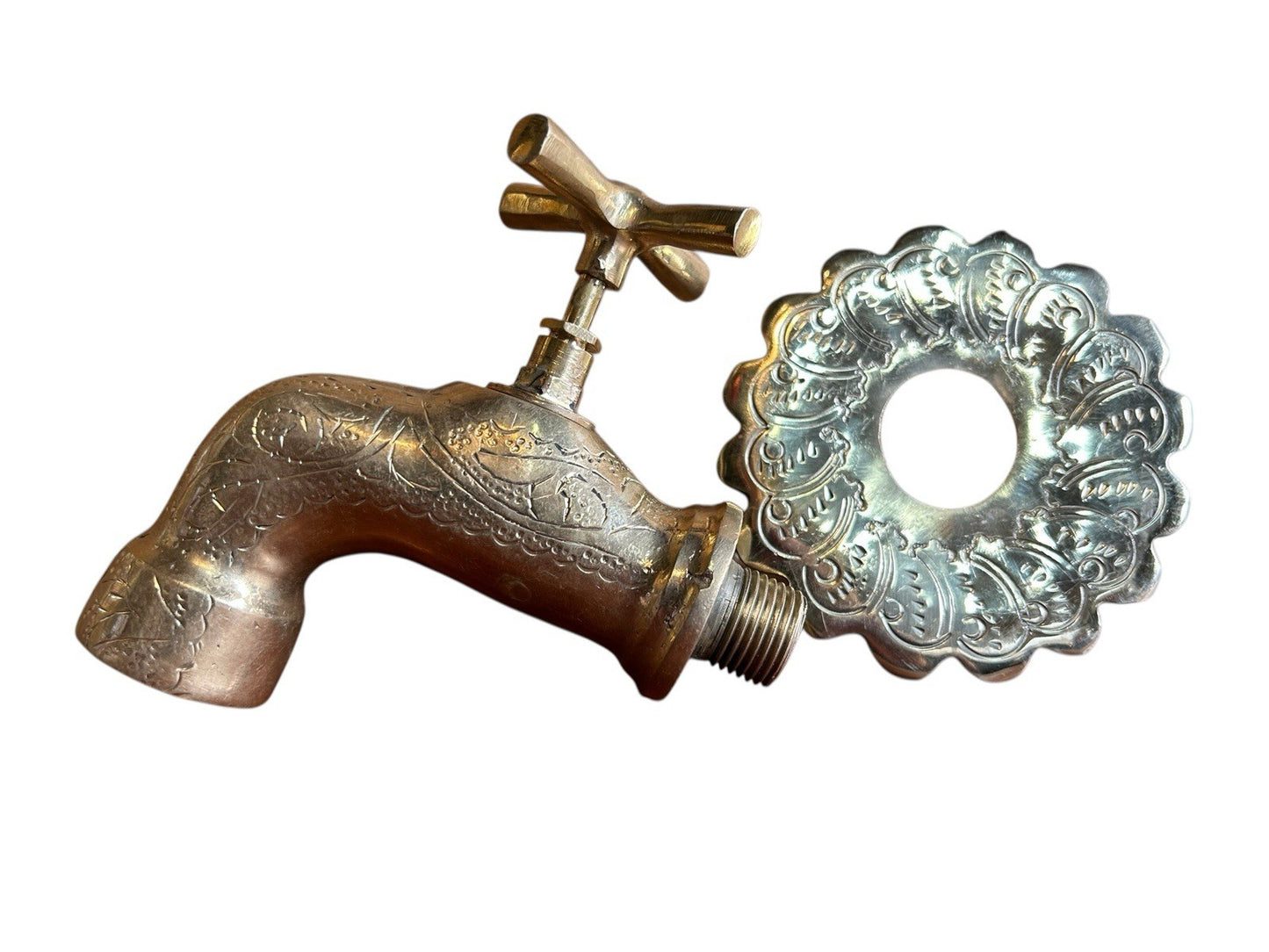 Hand engraved Moroccan BRASS gold colour wall mounted wash basin faucet tap