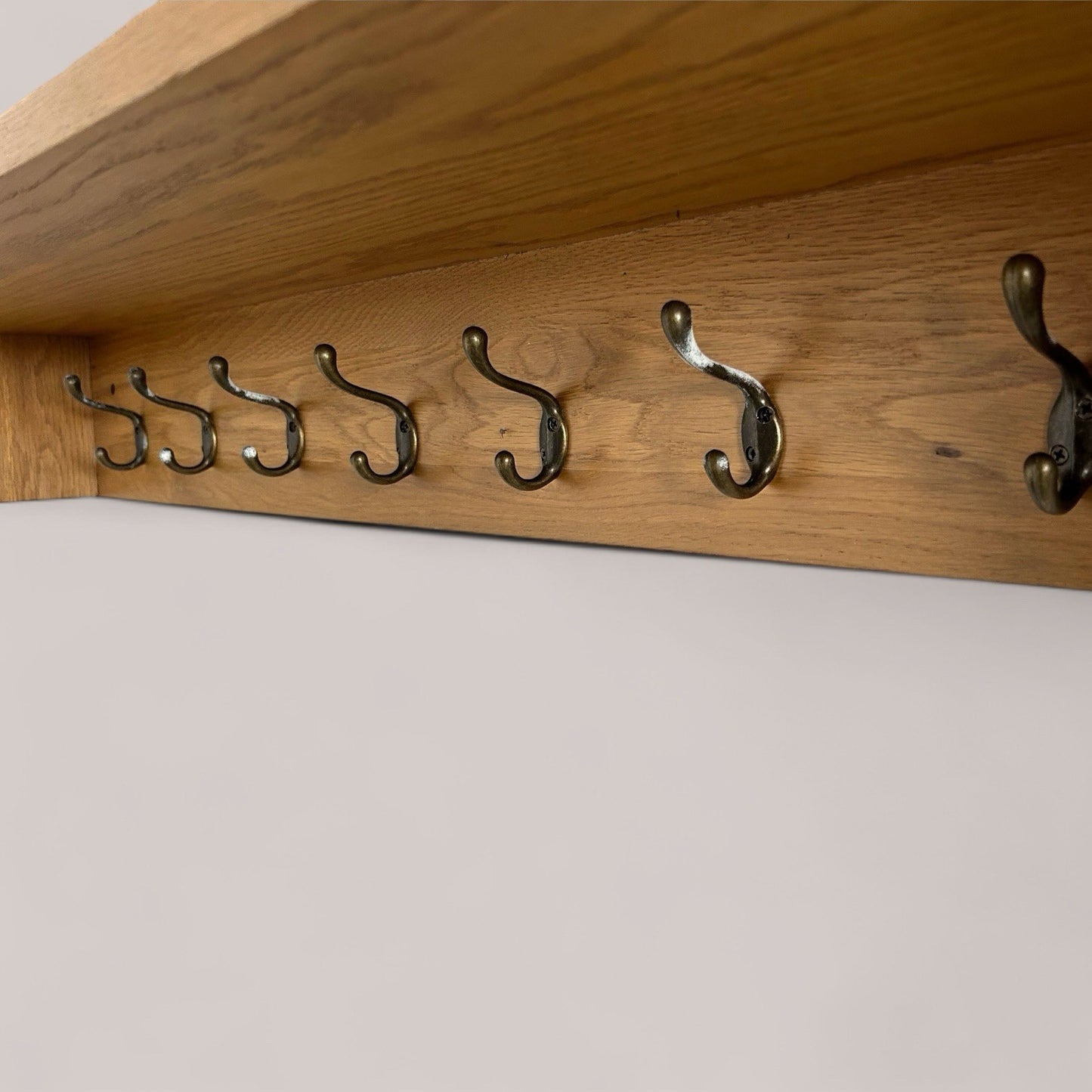 Solid Oak Wall-Mounted Coat Rack with Shelf and Cubby Storage
