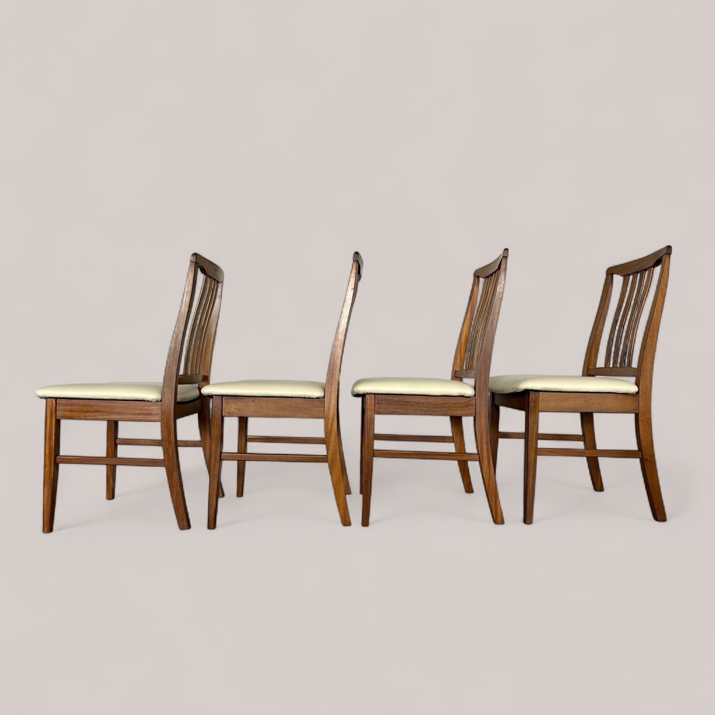 Set of 4 Mid-Century Solid Teak Dining Chairs – Slatted Back, 1960s Design