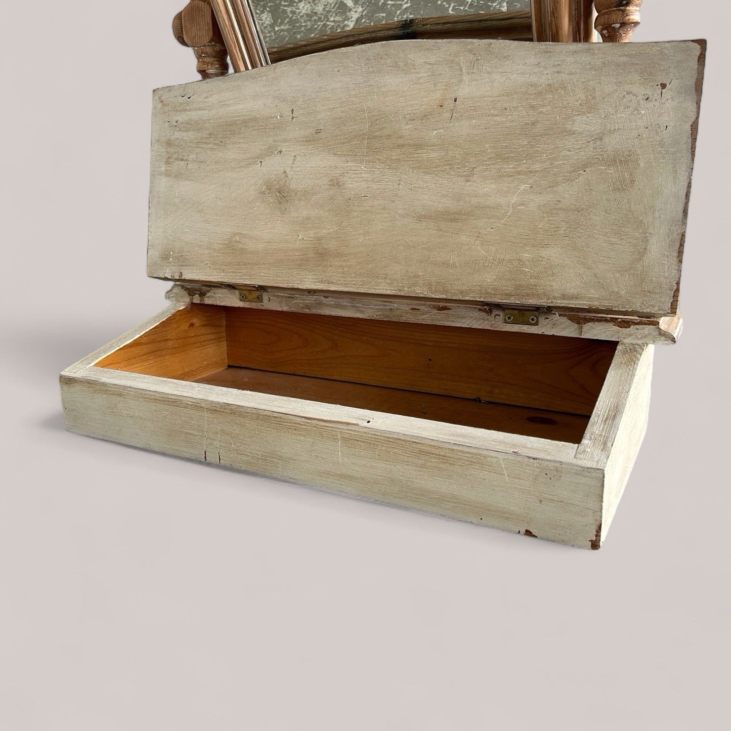 Antique Distressed Pine Vanity Mirror with Storage – Rustic Shaving Mirror