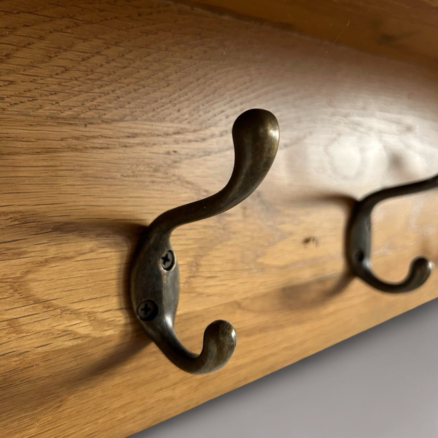 Solid Oak Wall-Mounted Coat Rack with Shelf and Cubby Storage