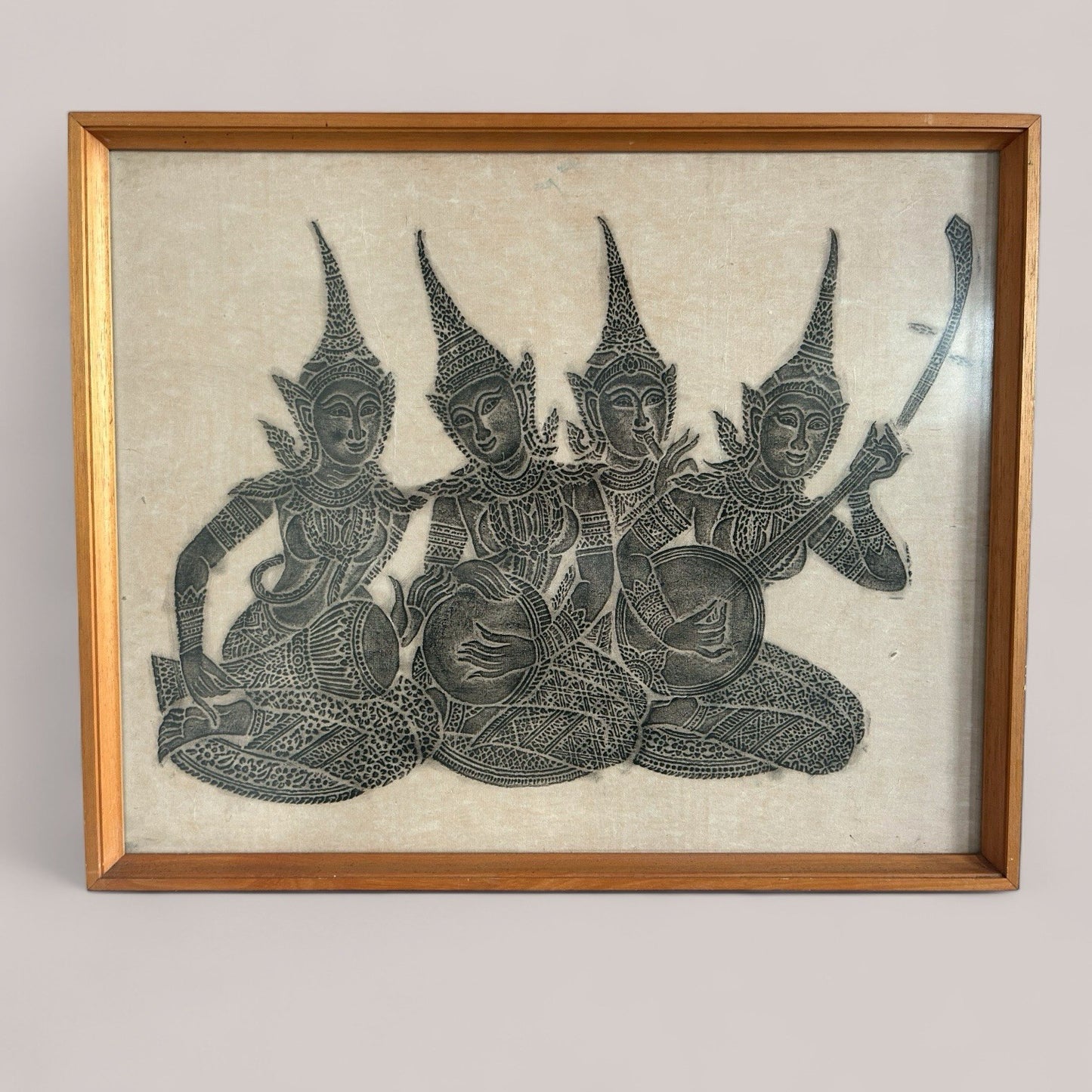Mid CenturThai Charcoal Rubbing of Musicians in Teak Frame – Boots Framing Dept.