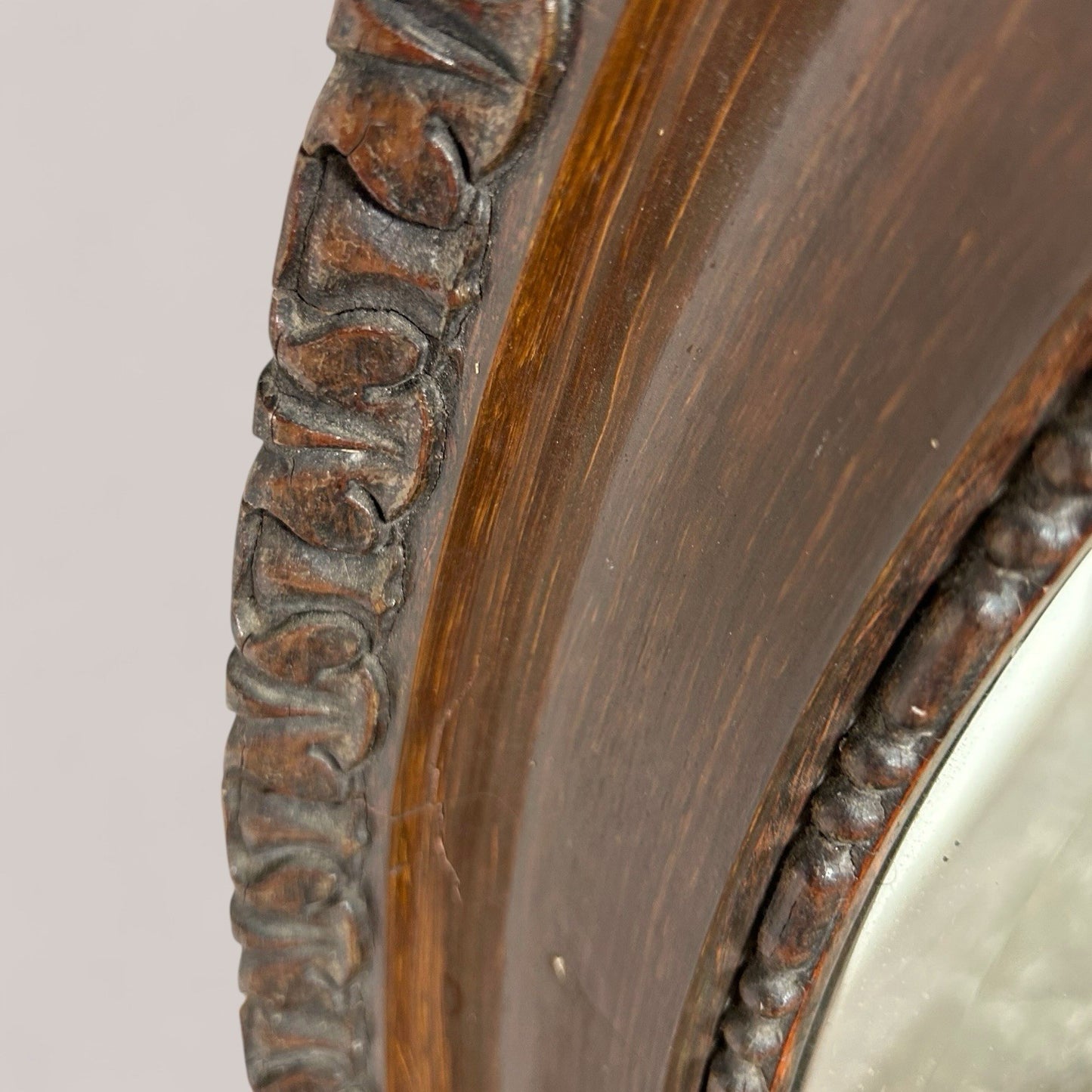 Edwardian Oval Wall Mirror with Carved Wooden Frame and Original Glass