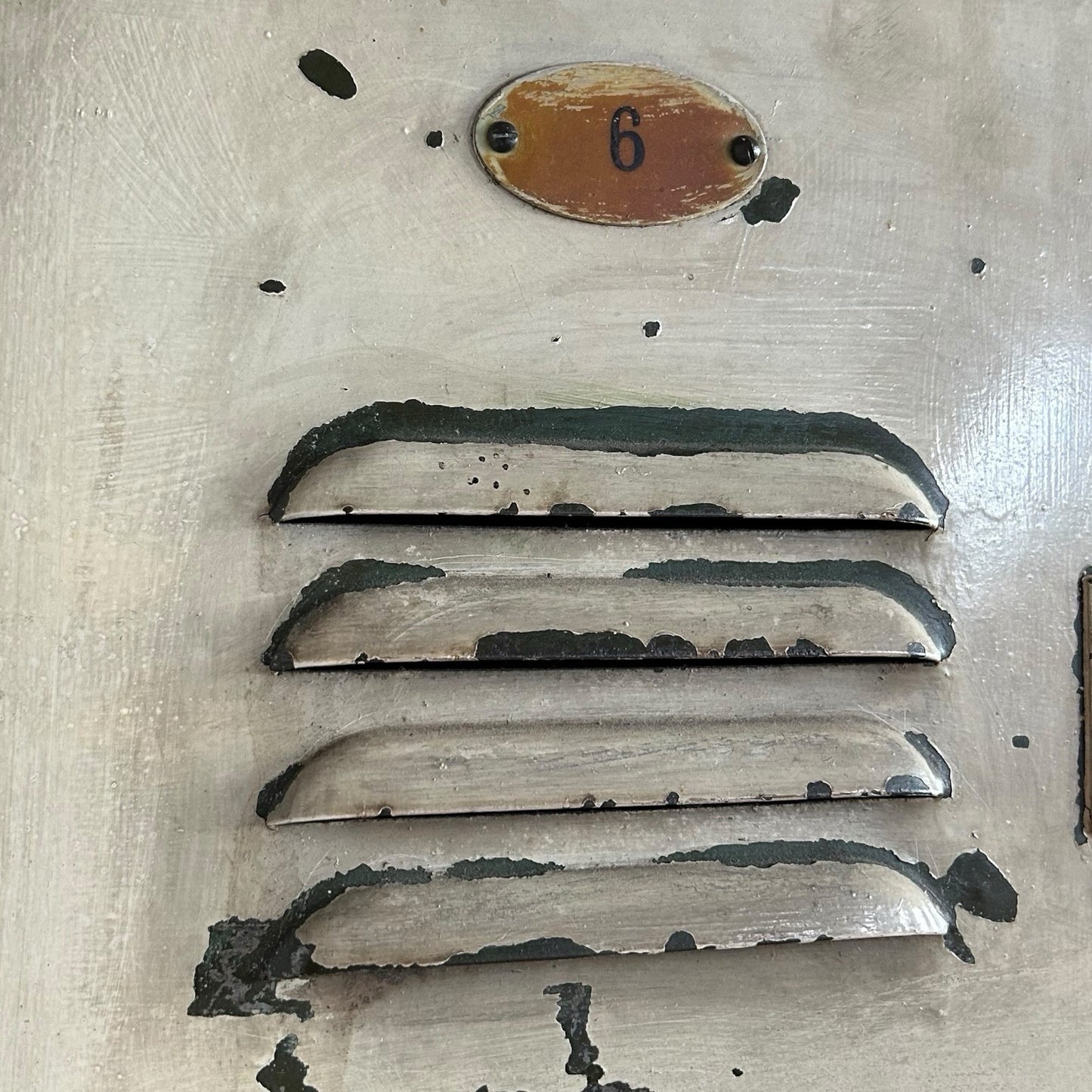 Vintage Industrial Metal Lockers – Bank of 4 – Original Paint