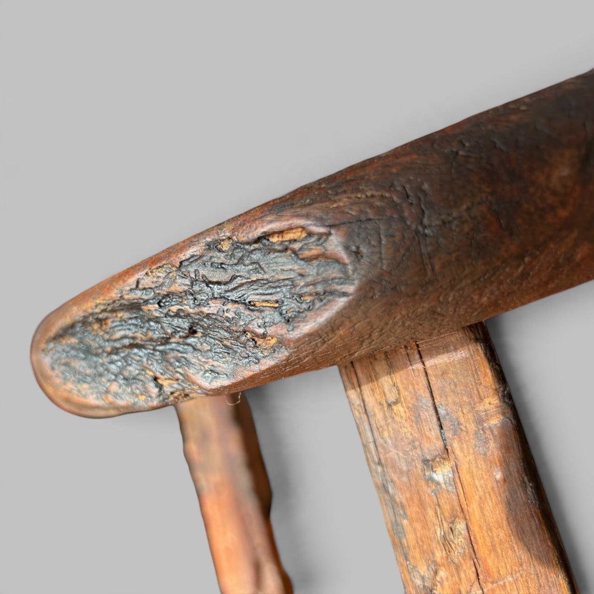 Rustic Elm Half Moon Stool