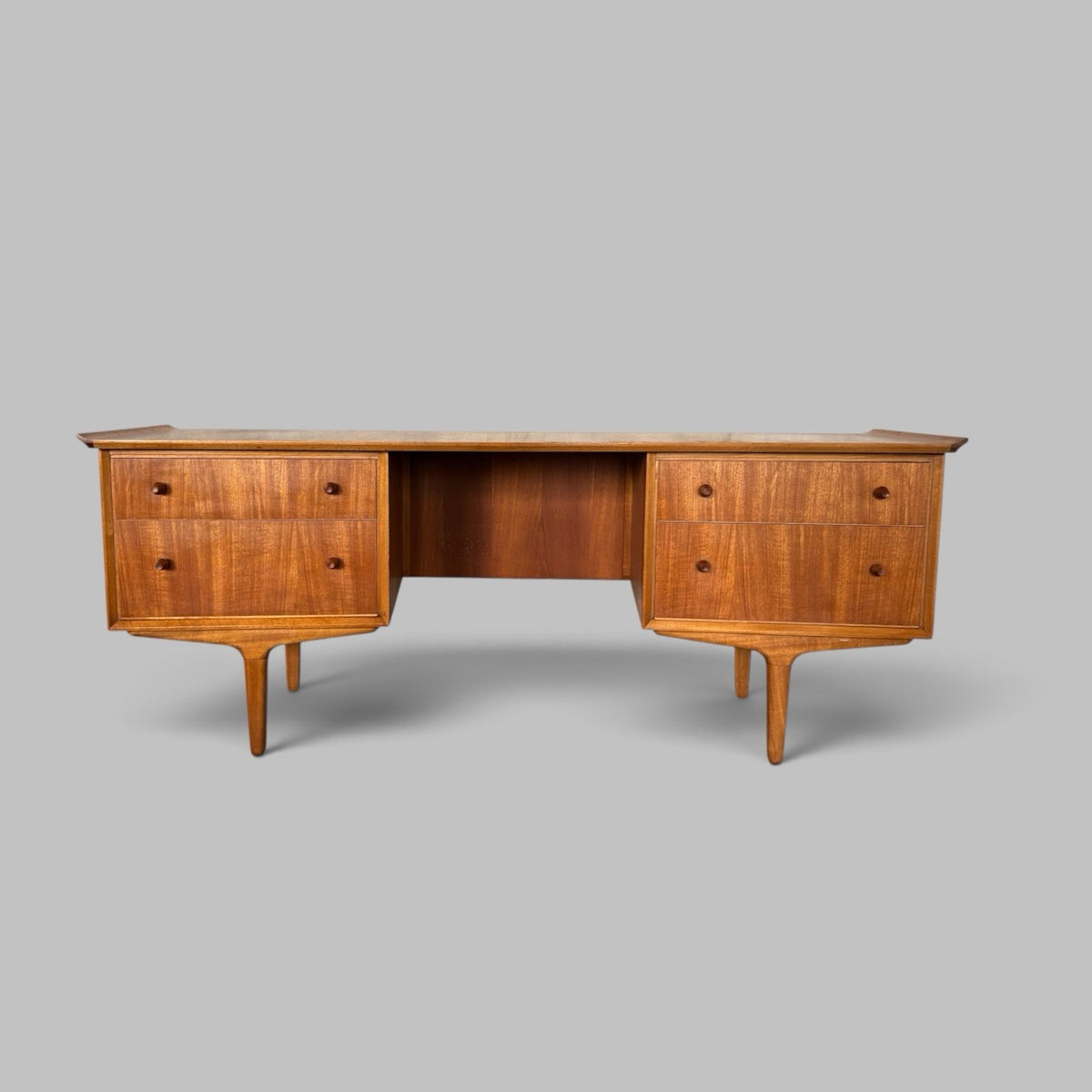 1960s Vesper Bow Front Dressing Table with Sculpted Teak Mirror